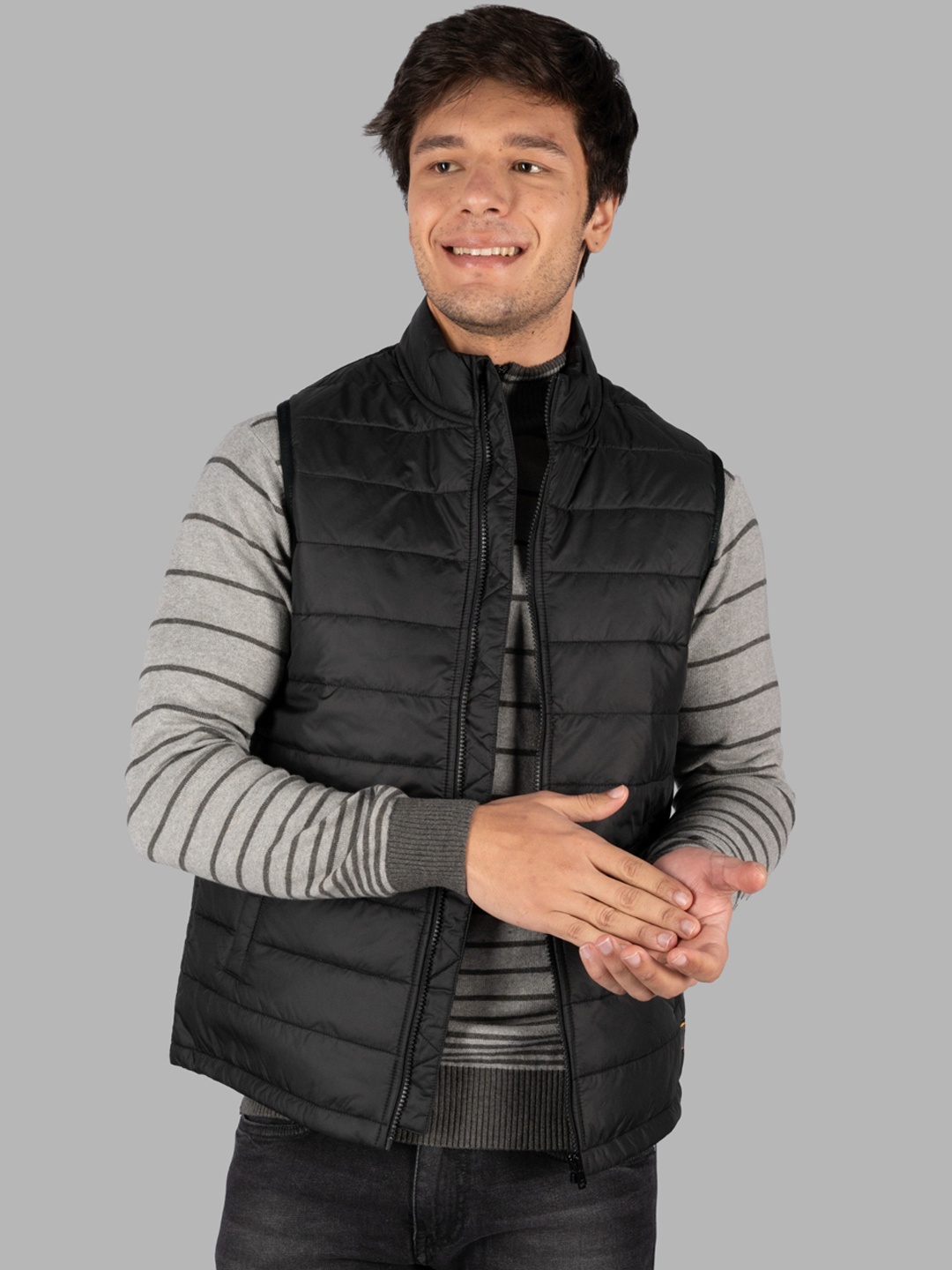 

TIM PARIS Mock Collar Windcheater Puffer Jacket, Black