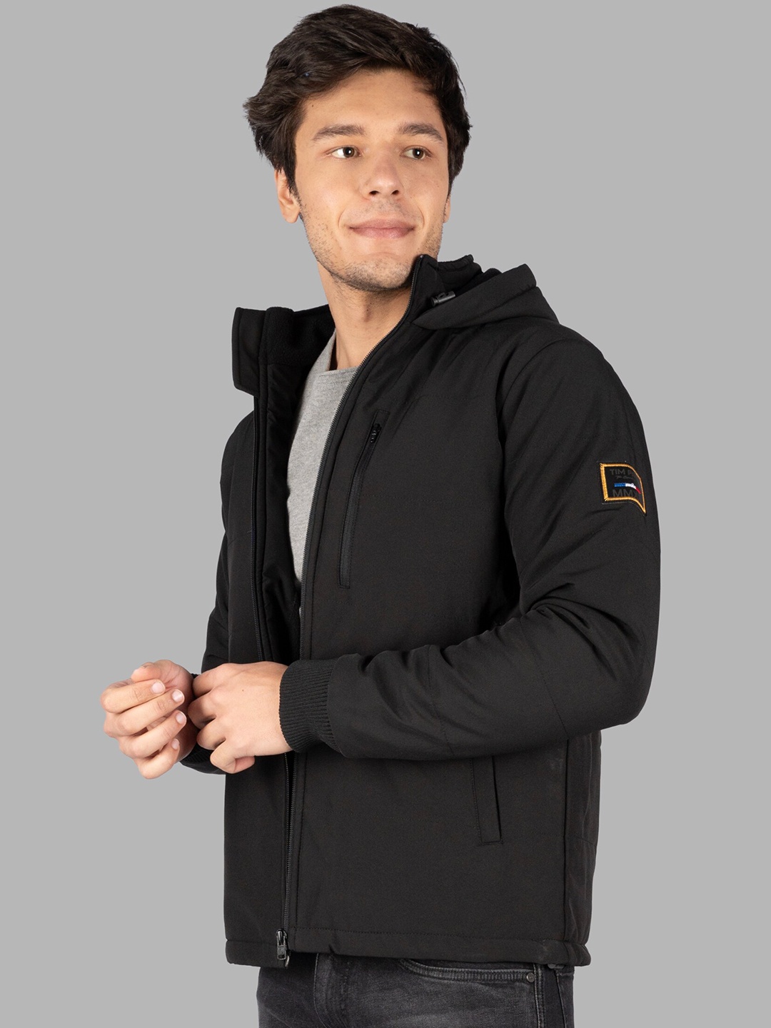 

TIM PARIS Hooded Windcheater Bomber Jacket, Black