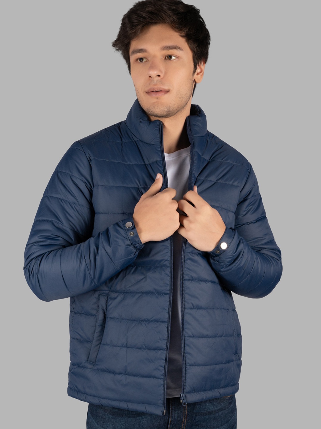 

TIM PARIS Mock Collar Windcheater Puffer Jacket, Navy blue