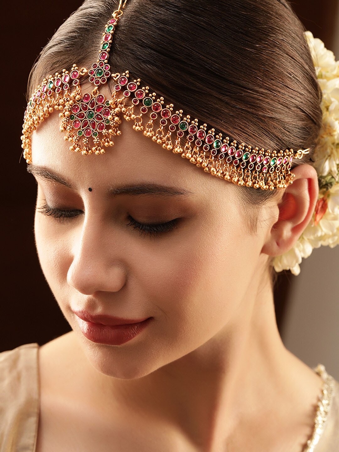 

Rubans Gold-Plated Stone-Studded & Beaded Matha Patti