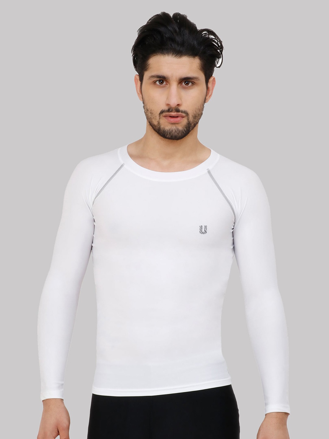 

NEVER LOSE Round Neck Raglan Sleeves Compression Sports T-shirt, White