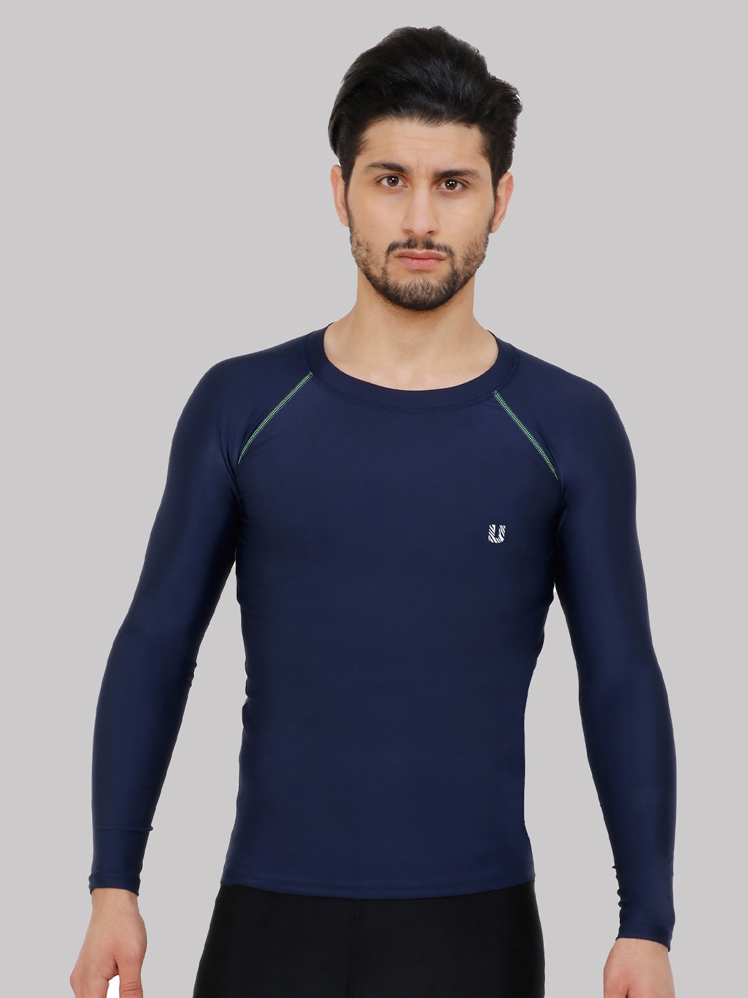 

NEVER LOSE Round Neck Raglan Sleeves Compression Sports T-shirt, Navy blue