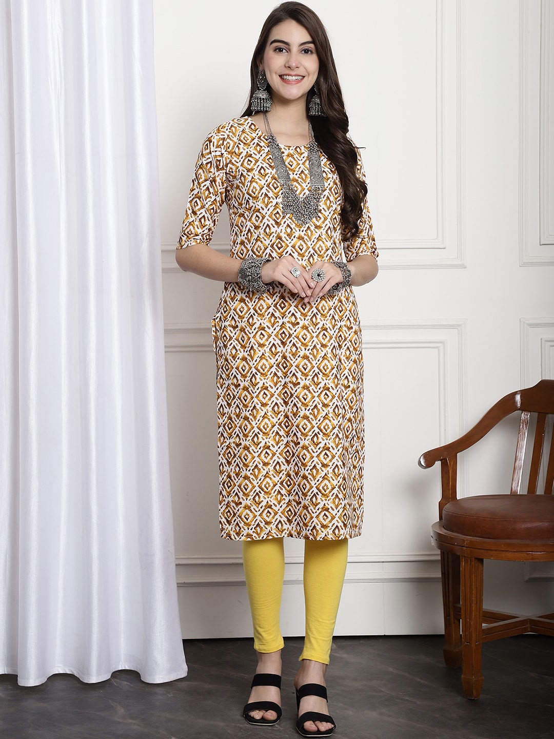 

Ethnic basket Ethnic Motifs Printed Kurta, Yellow