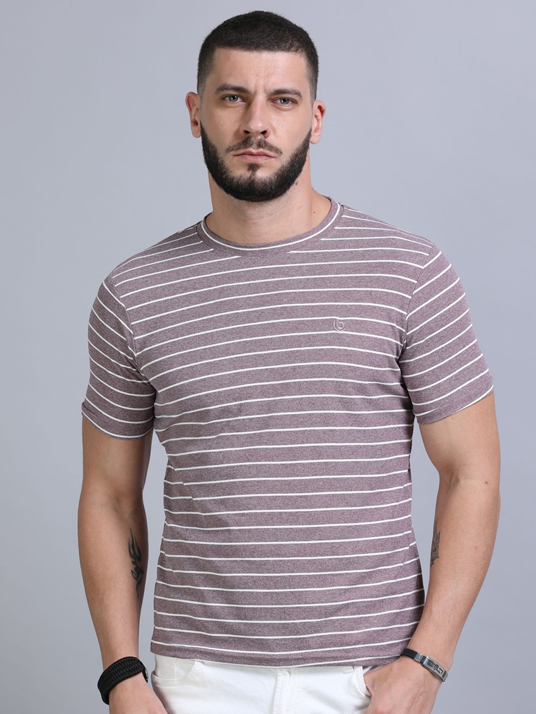 

Bushirt Striped Round Neck T-shirt, Taupe