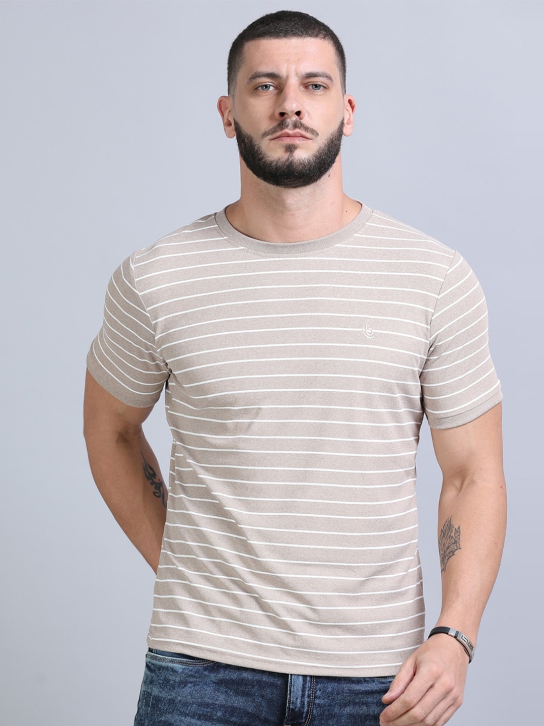 

Bushirt Striped Round Neck T-shirt, Brown