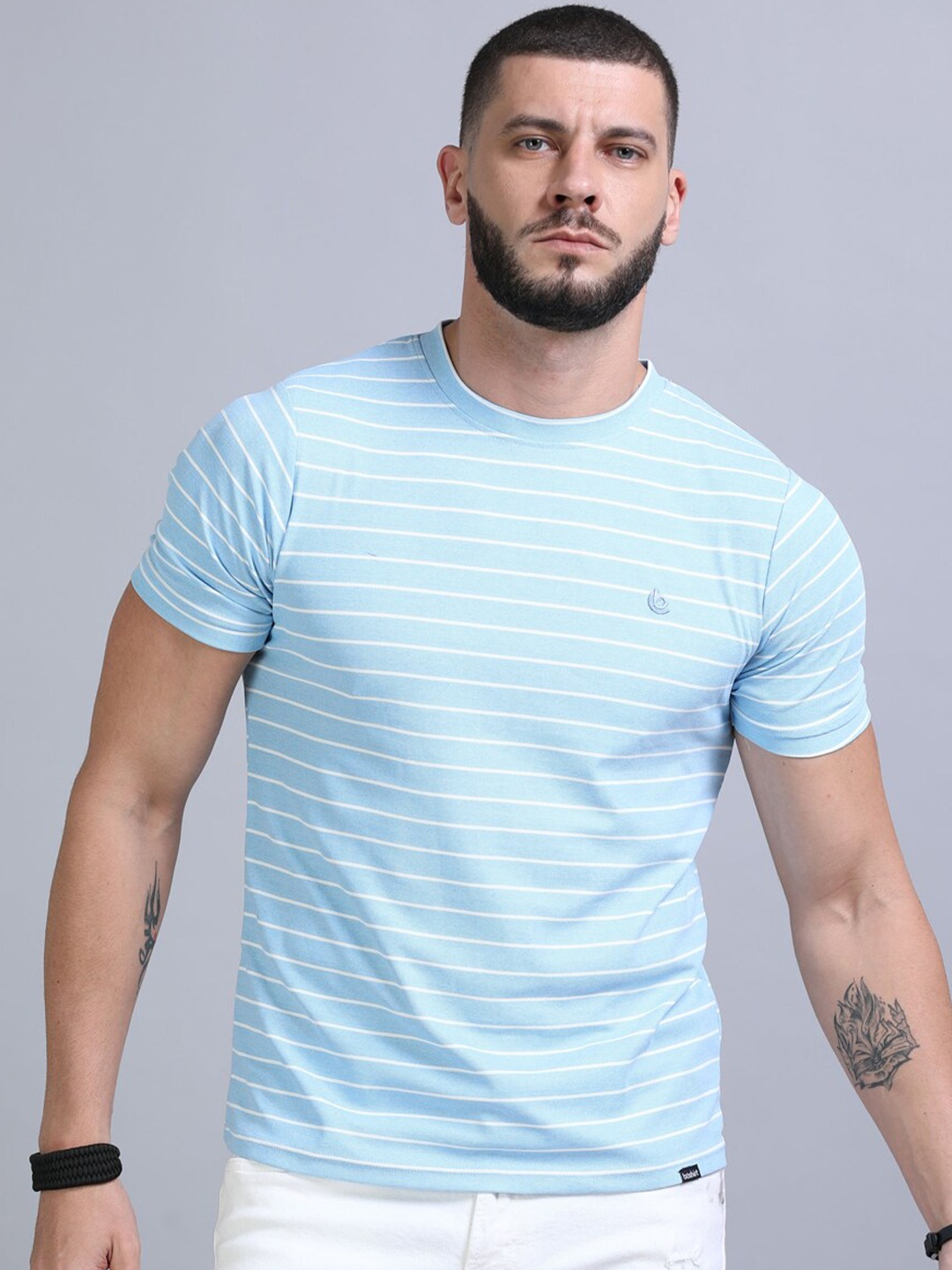 

Bushirt Striped Round Neck T-shirt, Blue