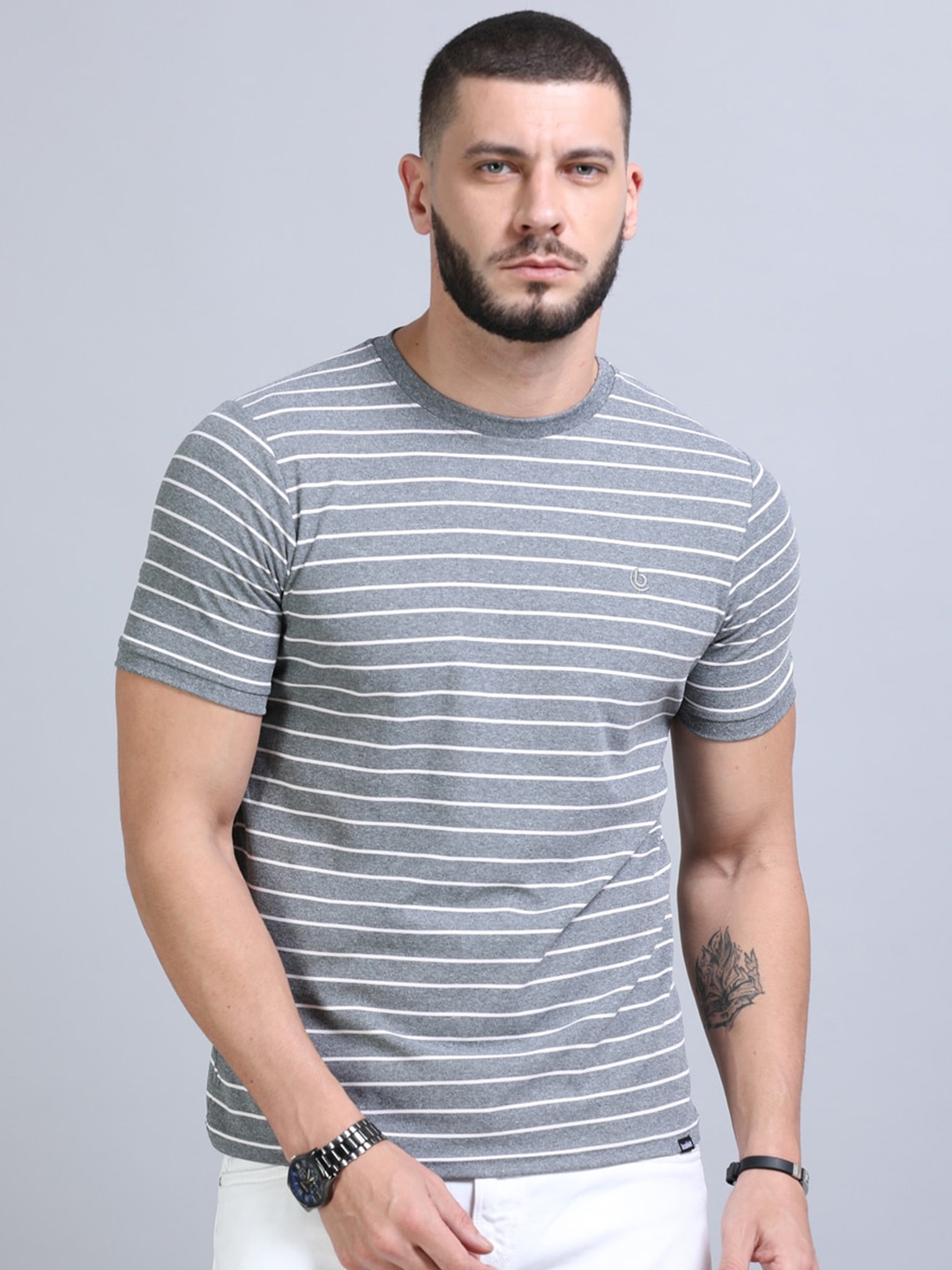 

Bushirt Striped Round Neck T-shirt, Grey