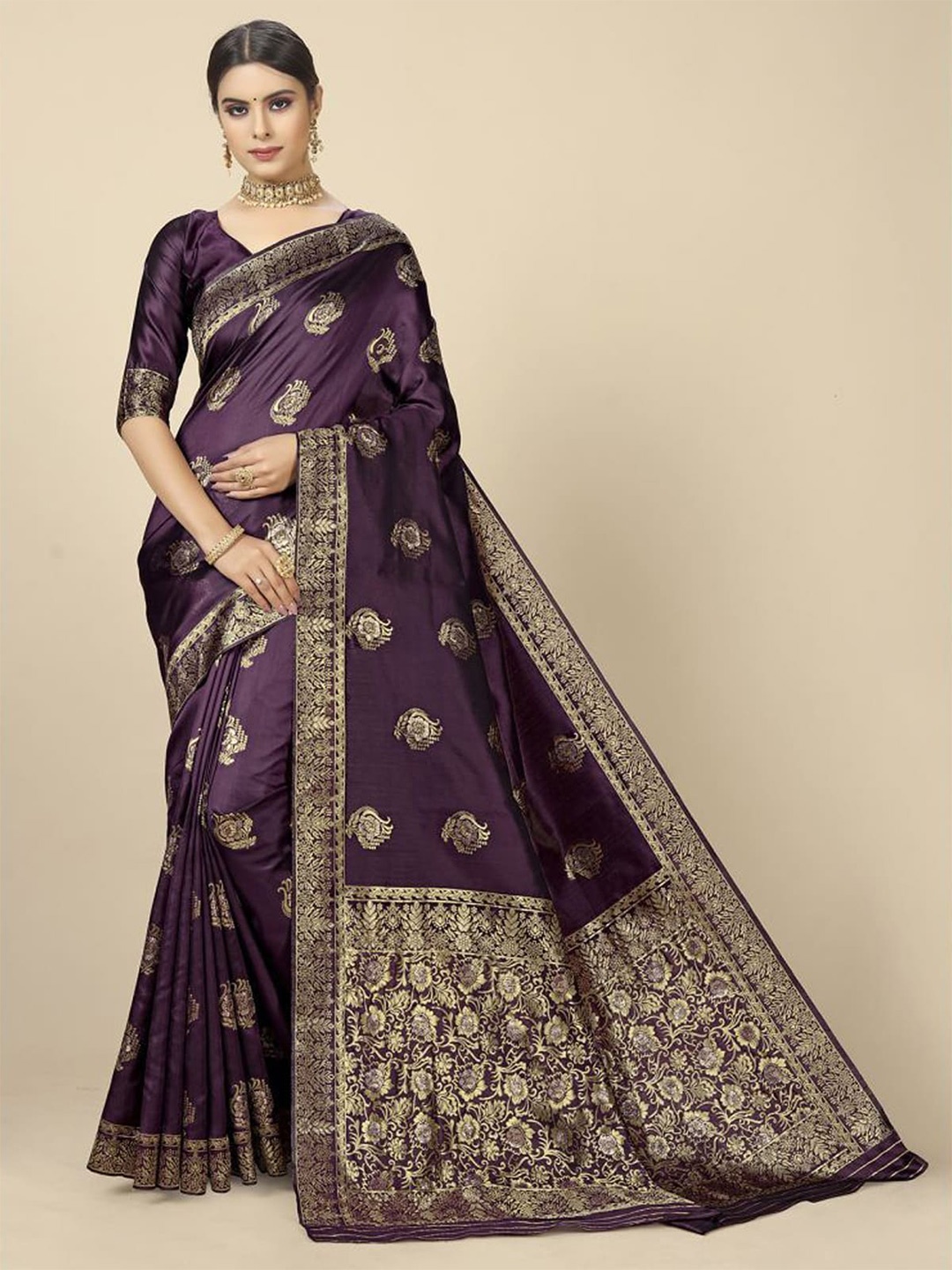 

Rangita Ethnic Motifs Woven Design Zari Banarasi Saree, Mauve