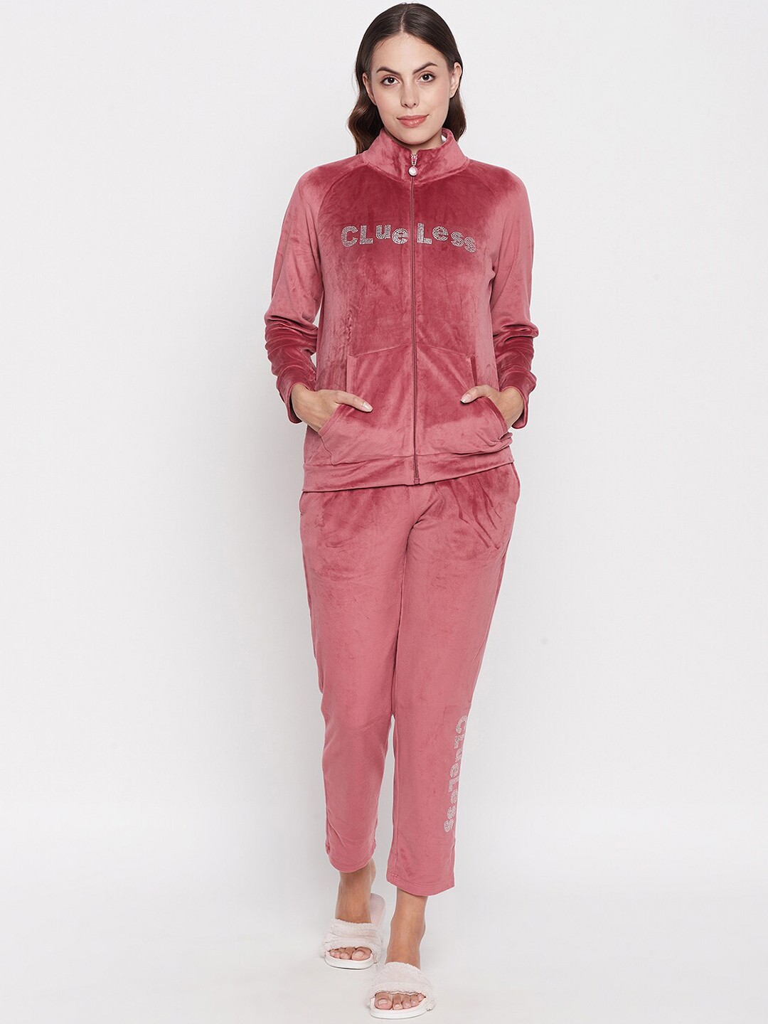 

MADAME M SECRET Mock Collar Long Sleeves Sweatshirt With Pyjamas, Red