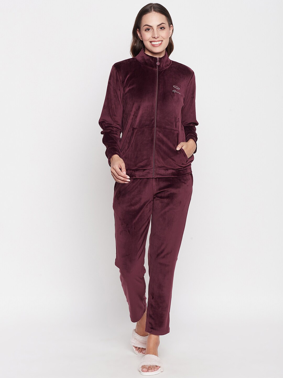 

MADAME M SECRET Mock Collar Long Sleeves Sweatshirt With Pyjamas, Maroon