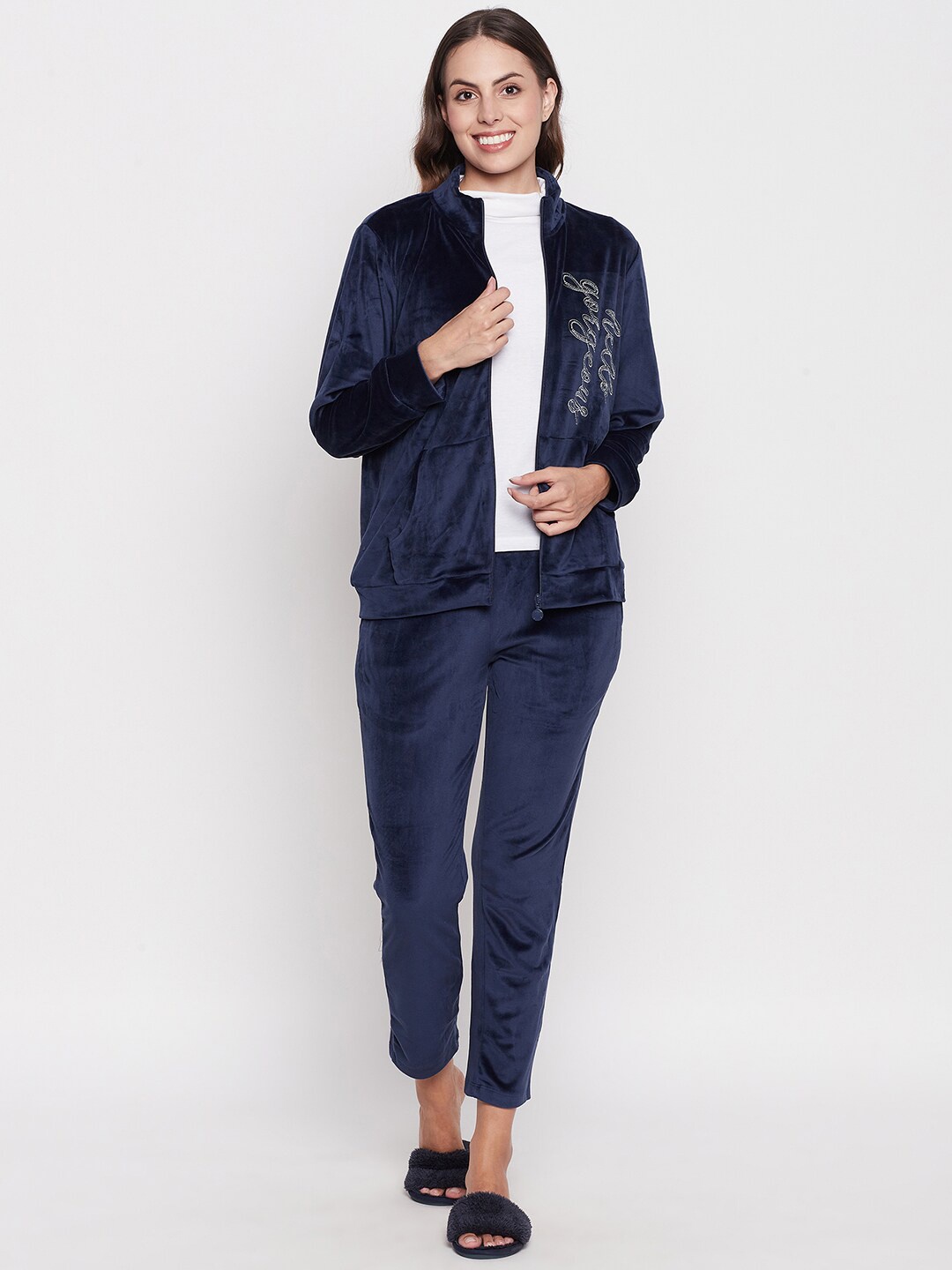 

MADAME M SECRET Mock Collar Long Sleeves Sweatshirt With Pyjamas, Navy blue