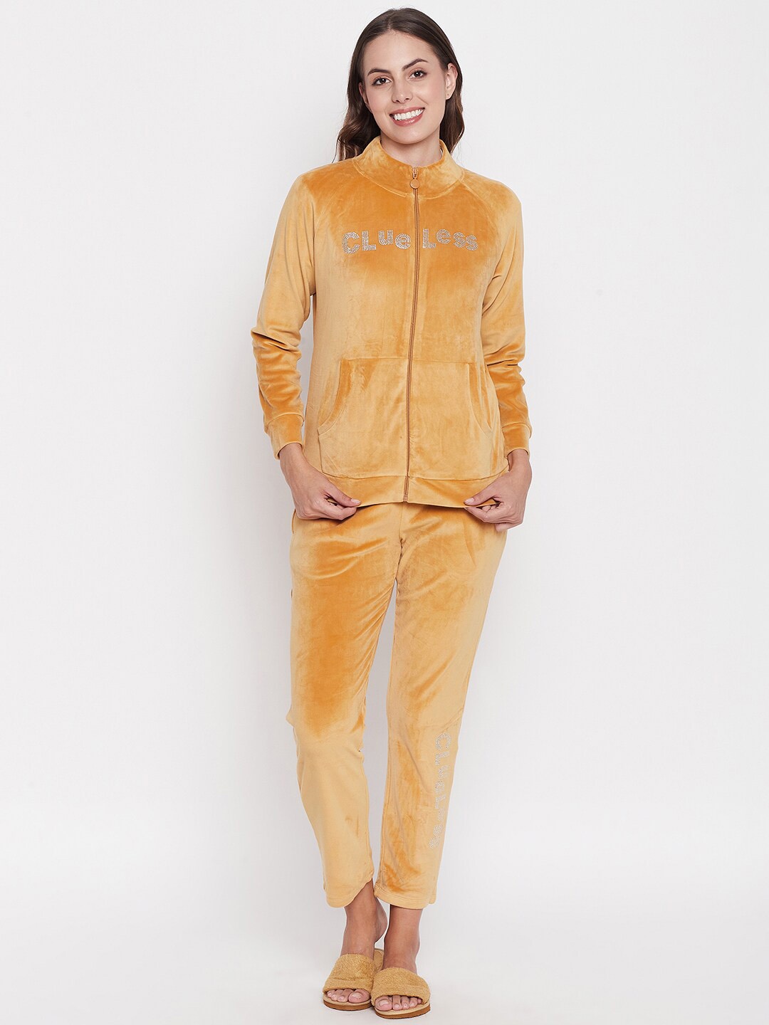 

MADAME M SECRET Mock Collar Long Sleeves Sweatshirt With Pyjamas, Mustard