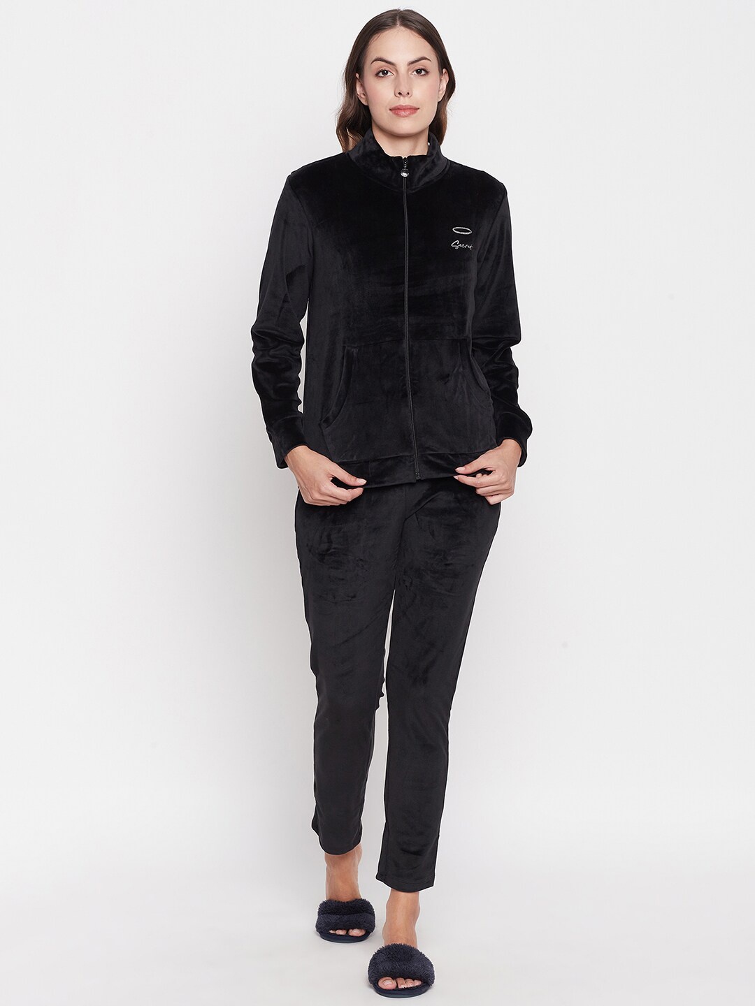

MADAME M SECRET Stand Collar Sweatshirts With Pyjamas, Black