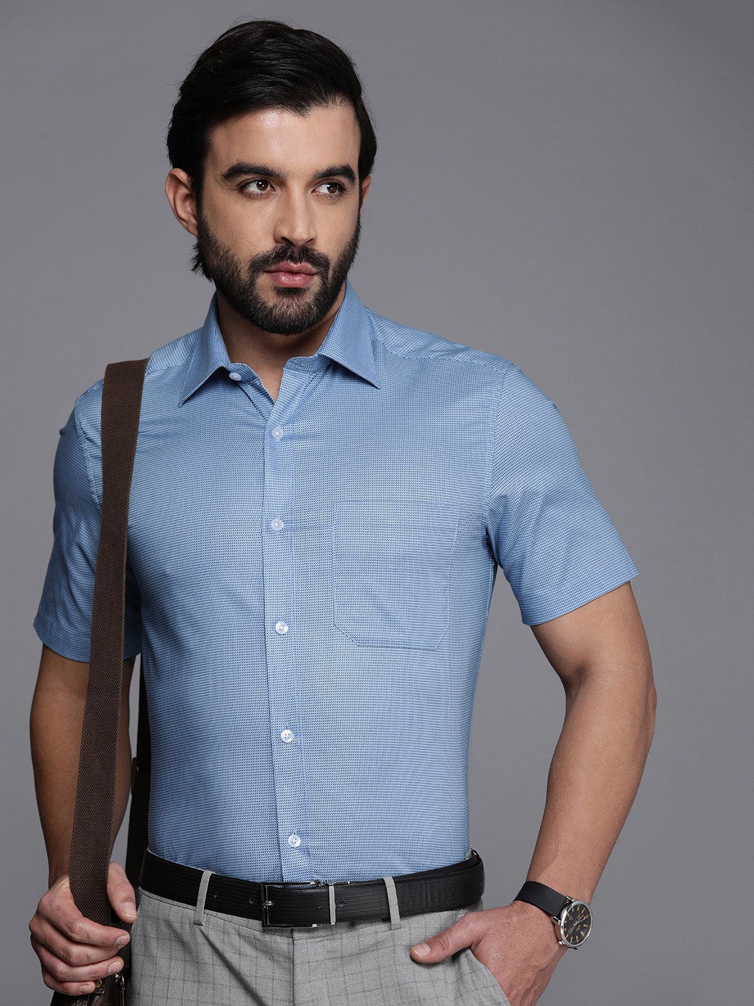 

Louis Philippe Classic Fit Pure Cotton Opaque Printed Formal Shirt, Blue