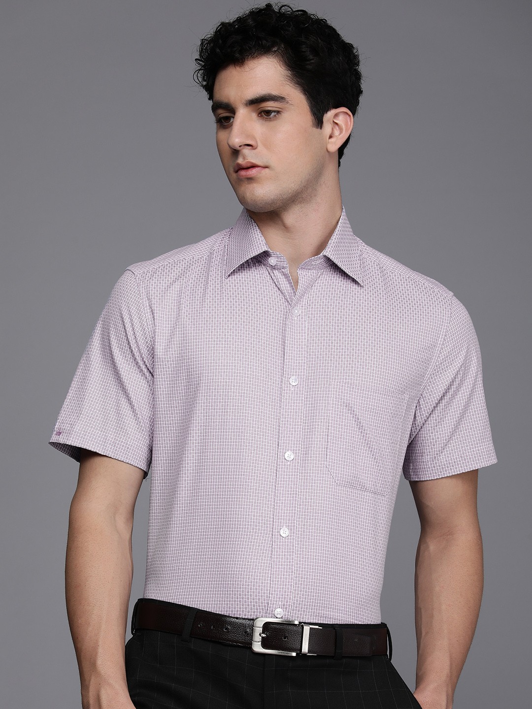 

Louis Philippe Pure Cotton Classic Checked Formal Shirt, Purple