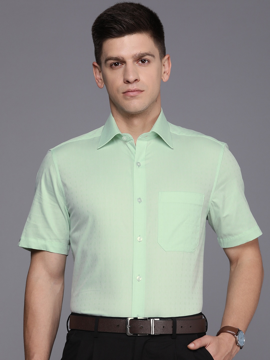 

Louis Philippe Men Classic Pure Cotton Formal Shirt, Green