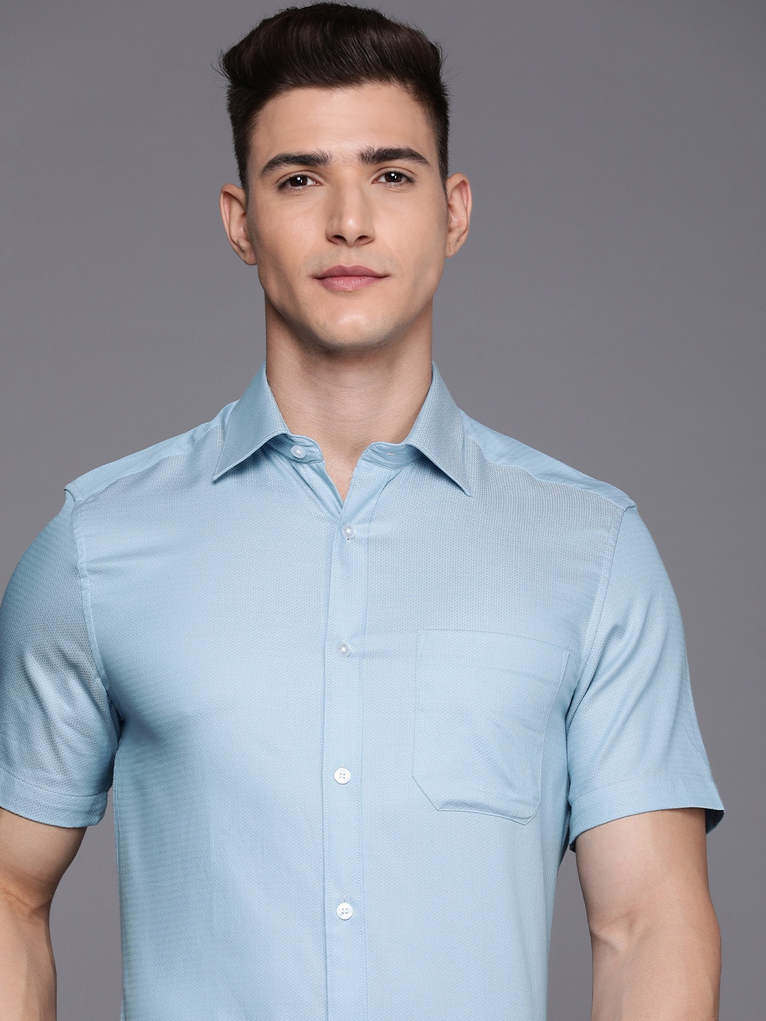 

Louis Philippe Pure Cotton Self Design Classic Fit Textured Formal Shirt, Blue