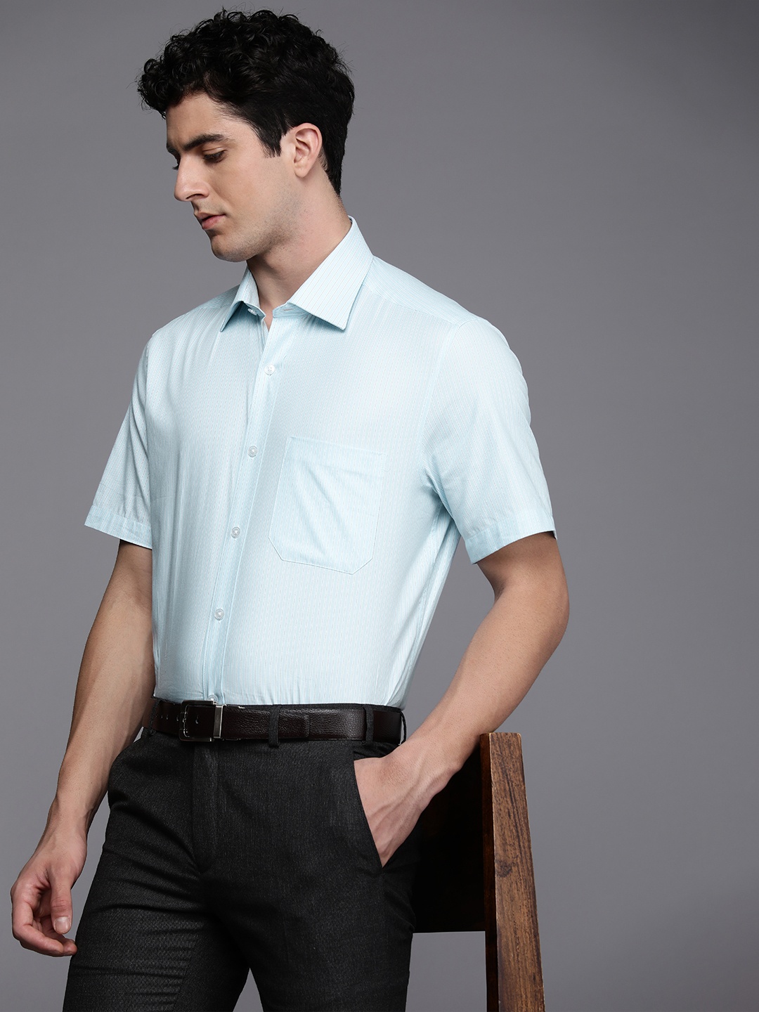 

Louis Philippe Men Pure Cotton Slim Fit Formal Shirt, Blue