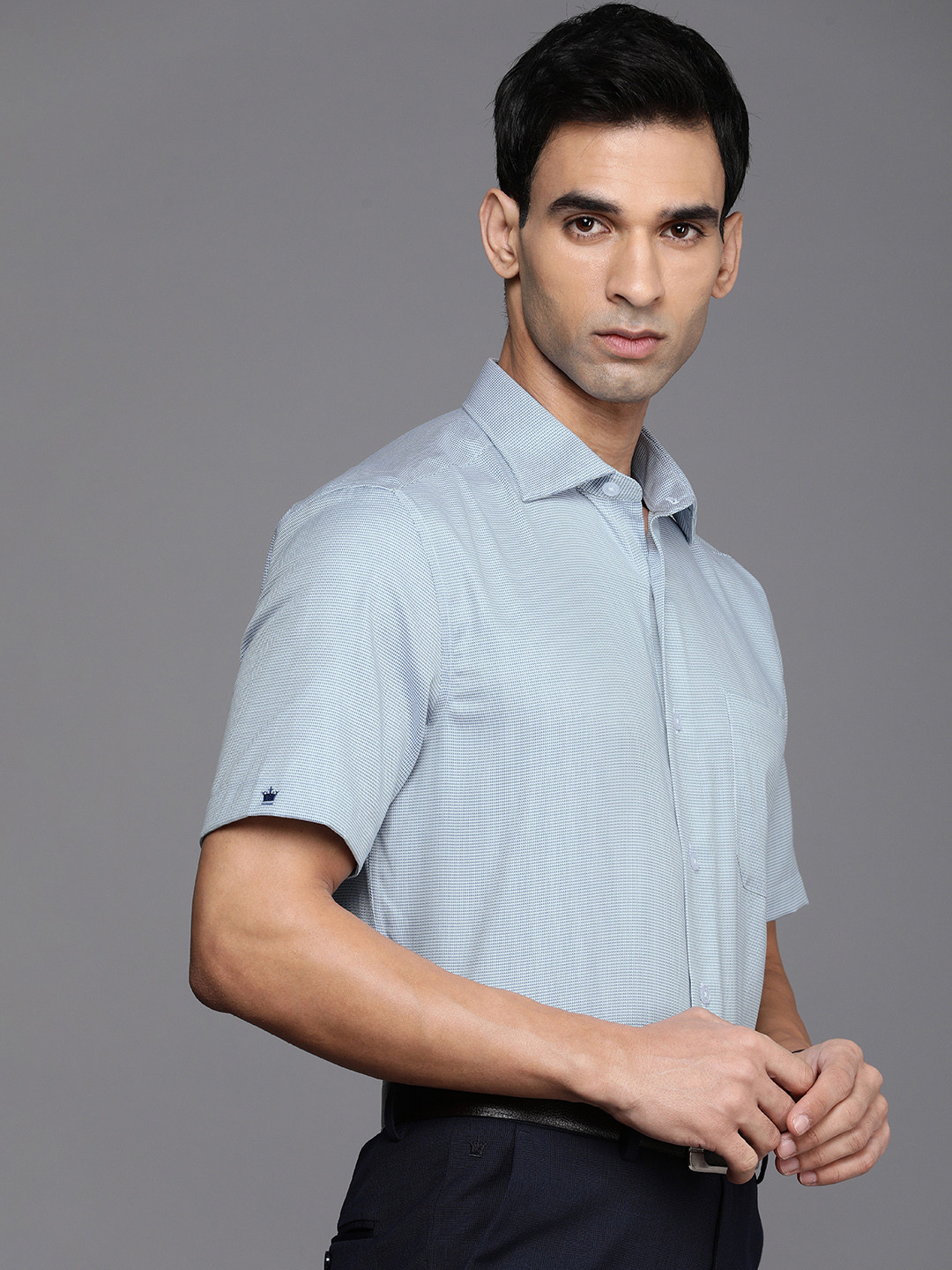 

Louis Philippe Men Classic Micro Ditsy Printed Pure Cotton Formal Shirt, Blue