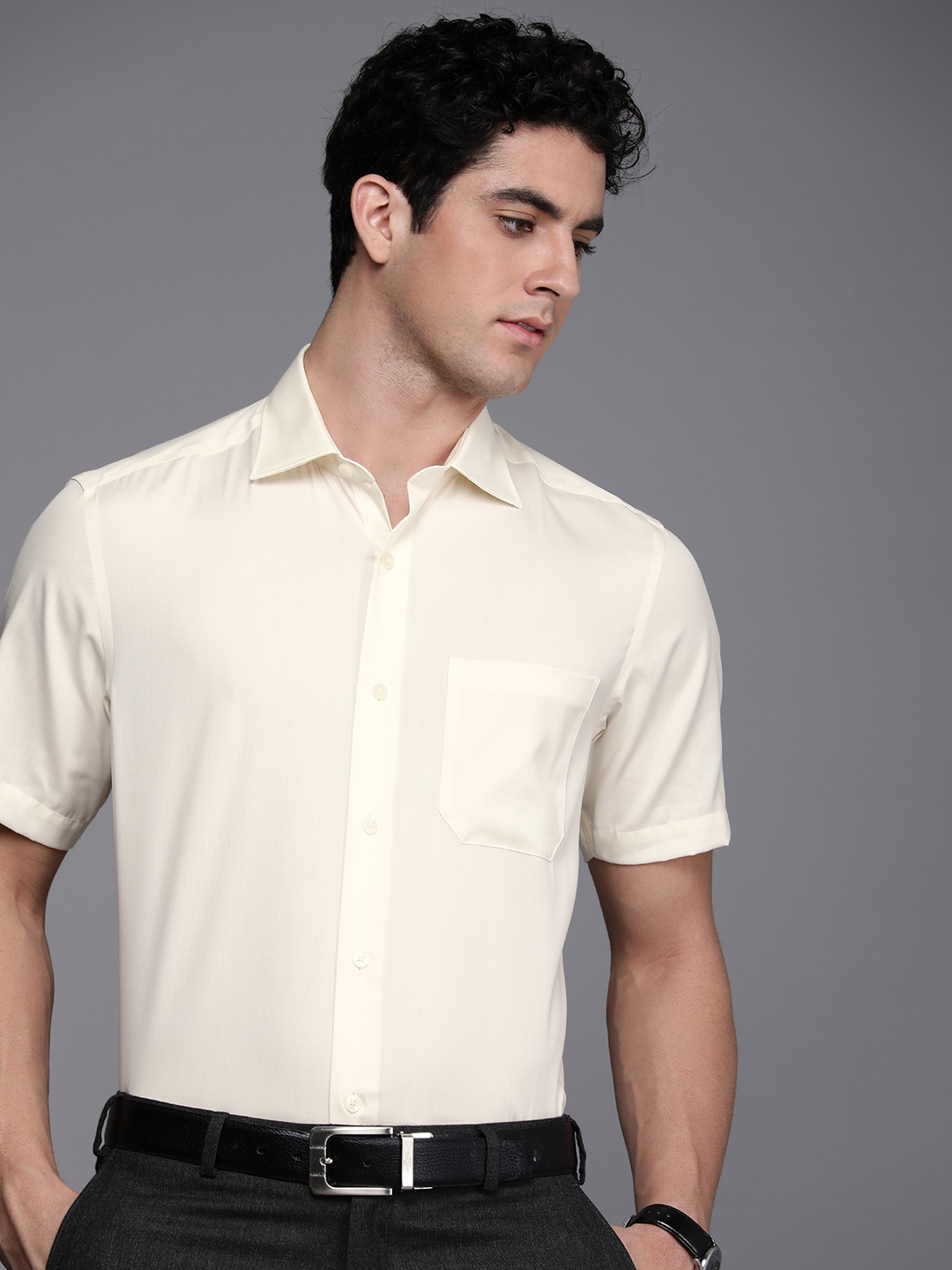 

Louis Philippe Men Classic Pure Cotton Formal Shirt, Cream