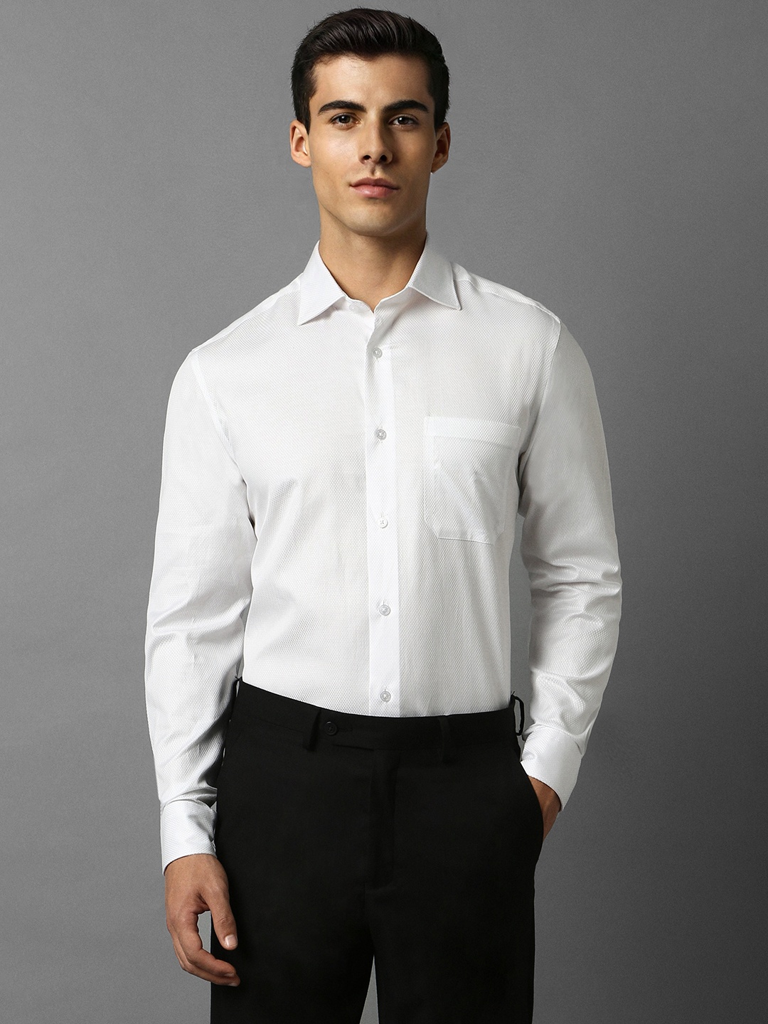 

Louis Philippe Pure Cotton Self Design Classic Fit Textured Formal Shirt, White