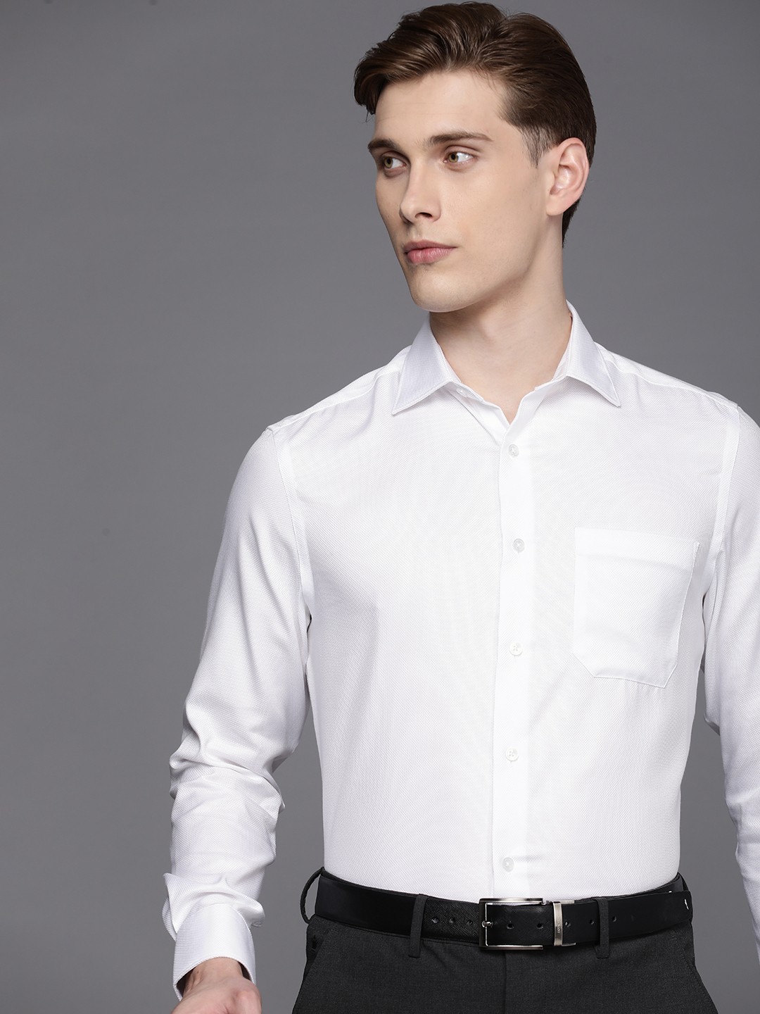 

Louis Philippe Pure Cotton Self Design Textured Classic Opaque Formal Shirt, White