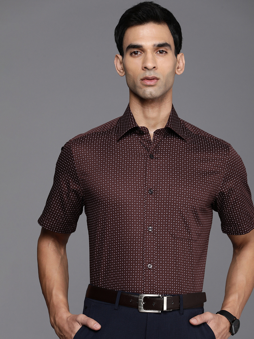 

Louis Philippe Pure Cotton Classic Opaque Printed Formal Shirt, Brown