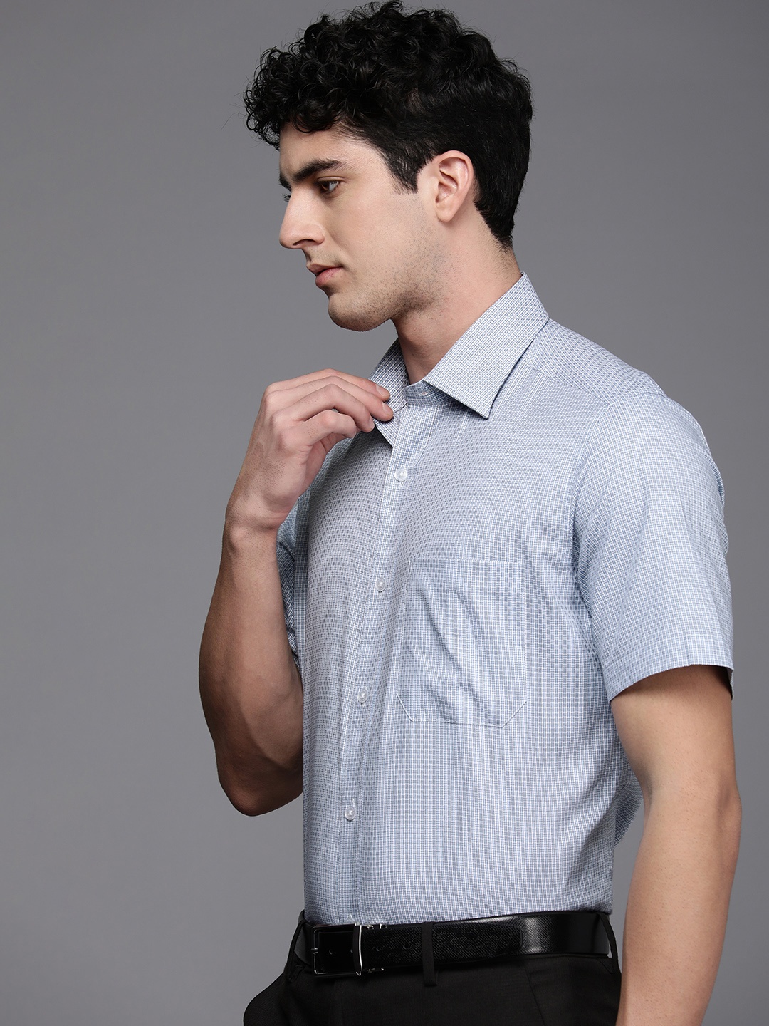 

Louis Philippe Men Pure Cotton Classic Micro Checks Formal Shirt, Blue