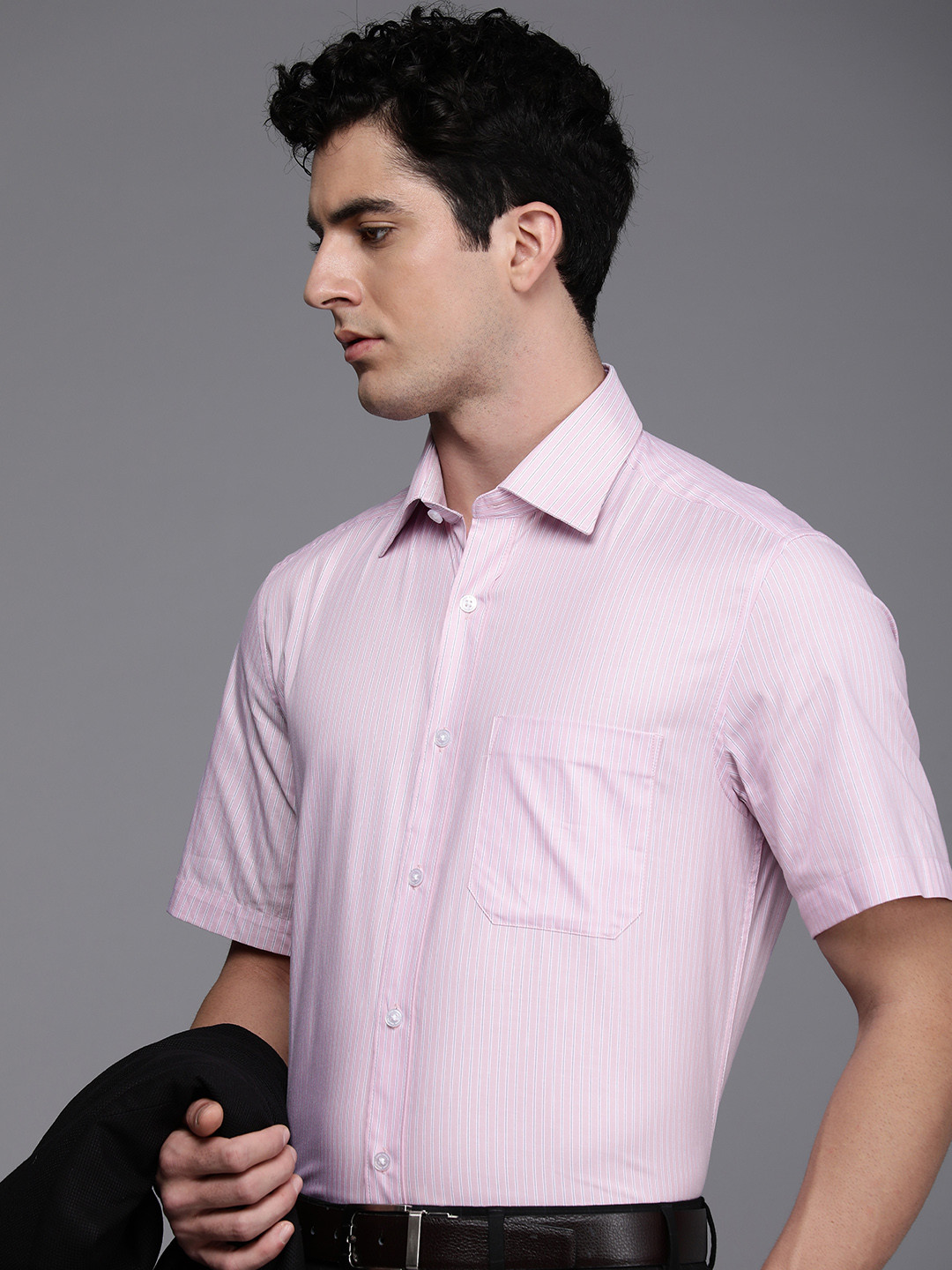 

Louis Philippe Pure Cotton Classic Striped Formal Shirt, Pink