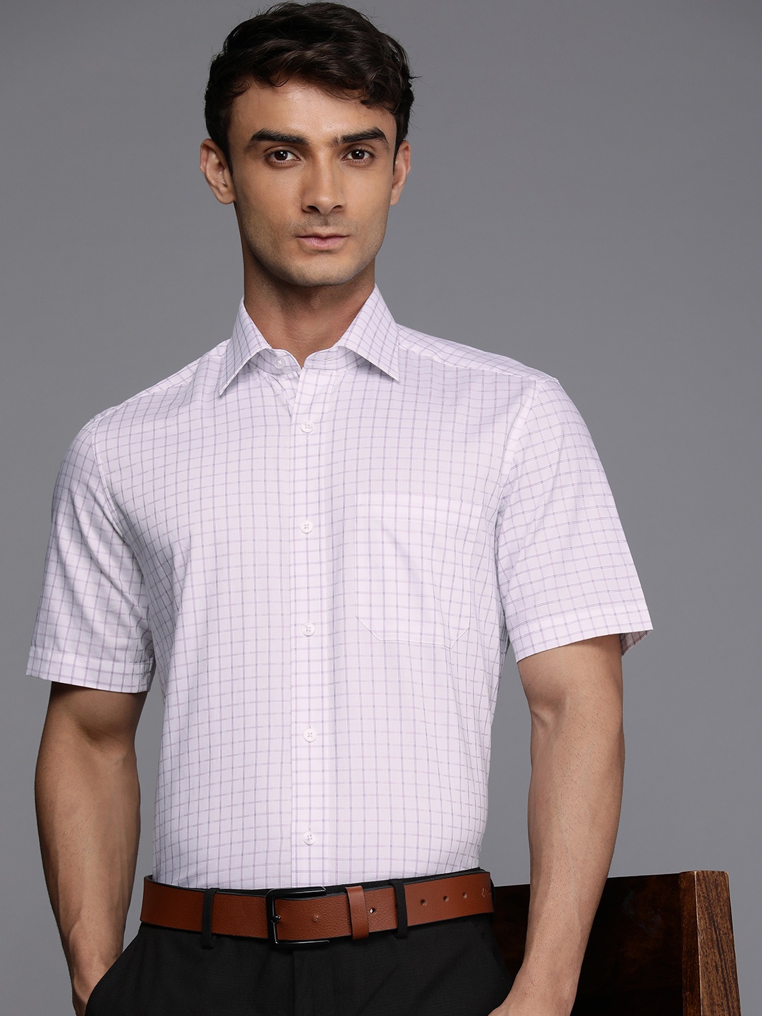 

Louis Philippe Classic Opaque Checked Formal Shirt, White