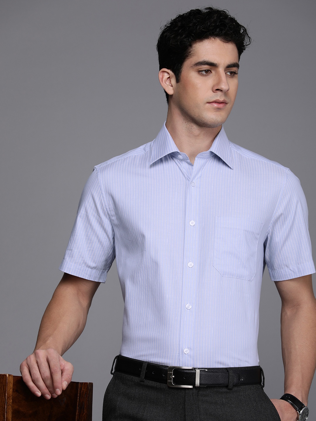 

Louis Philippe Striped Pure Cotton Formal Shirt, Blue
