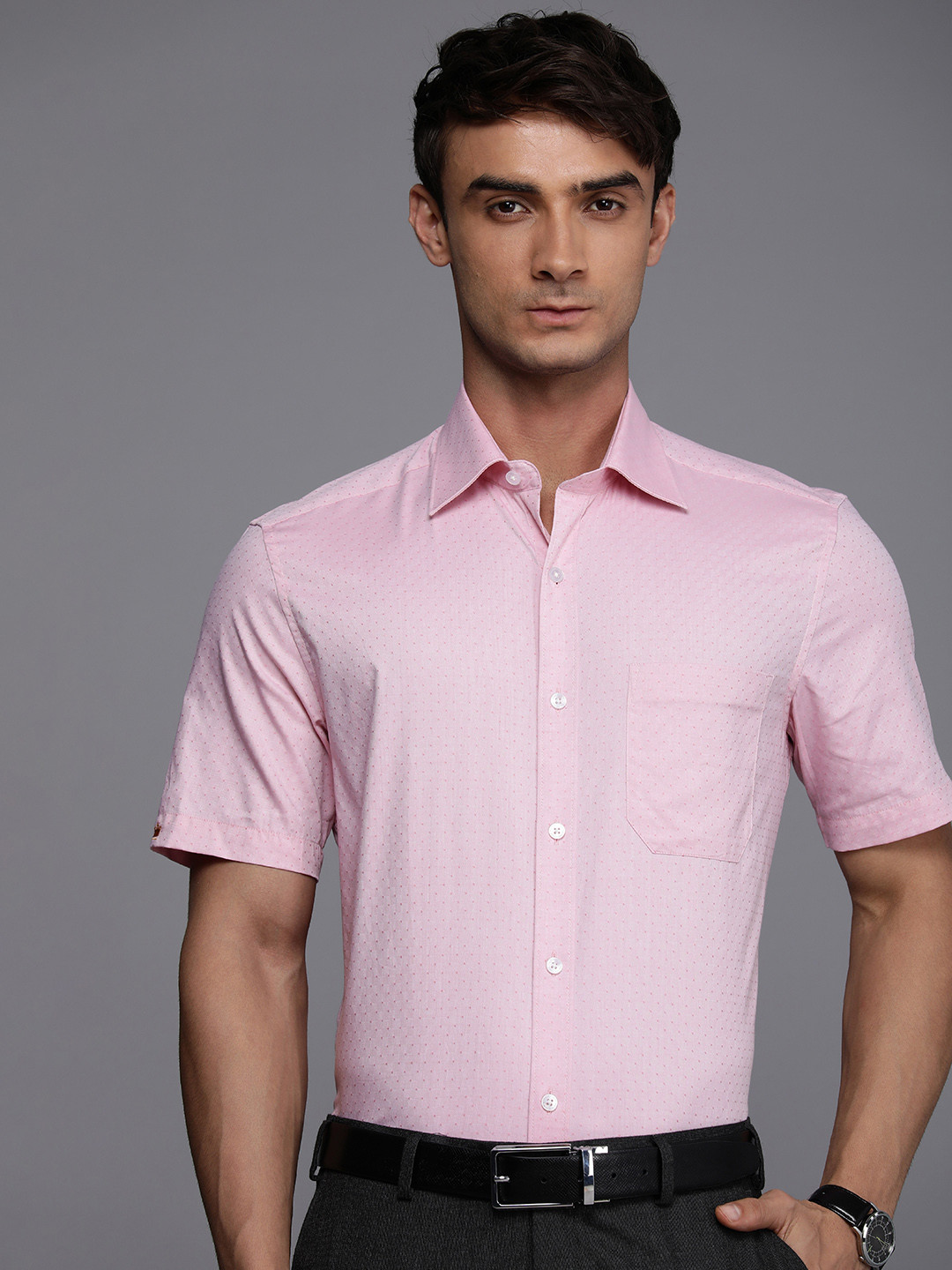 

Louis Philippe Self Design Classic Fit Pure Cotton Formal Shirt, Pink