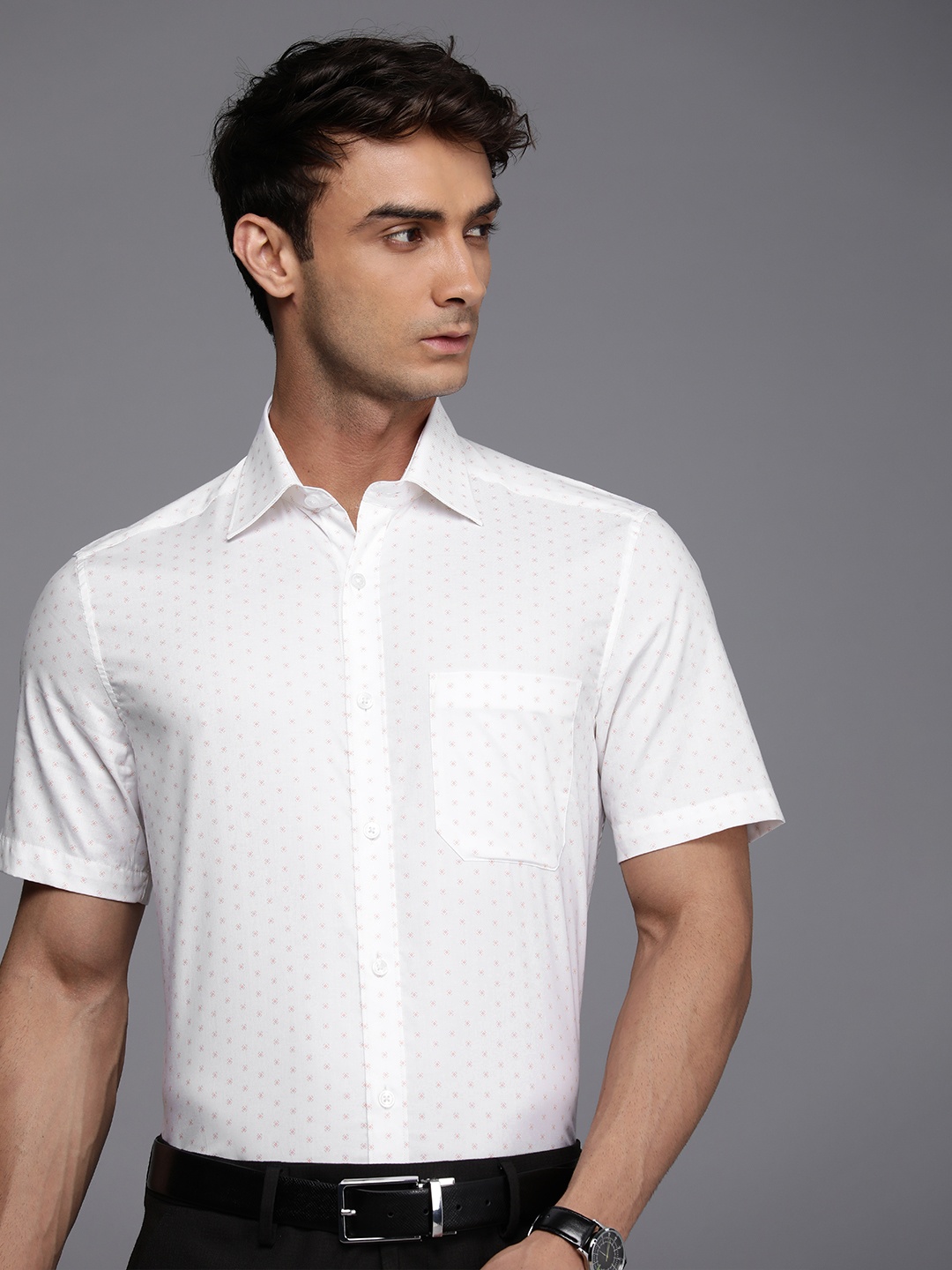 

Louis Philippe Pure Cotton Classic Floral Opaque Printed Formal Shirt, White