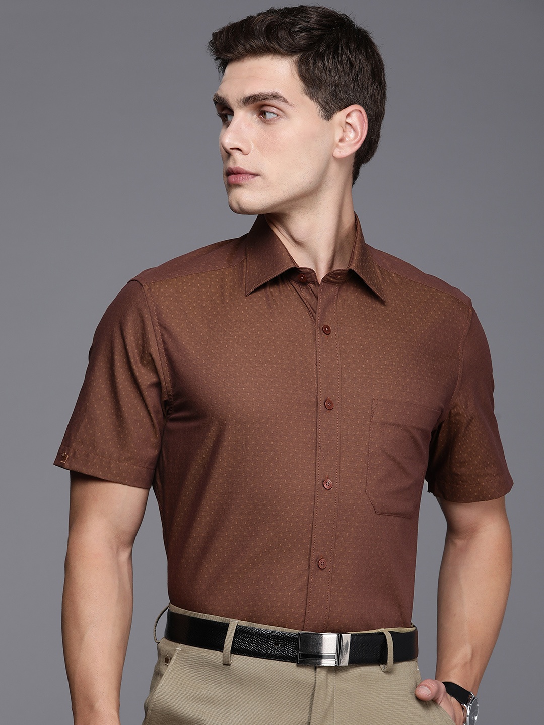 

Louis Philippe Men Classic Pure Cotton Formal Shirt, Brown