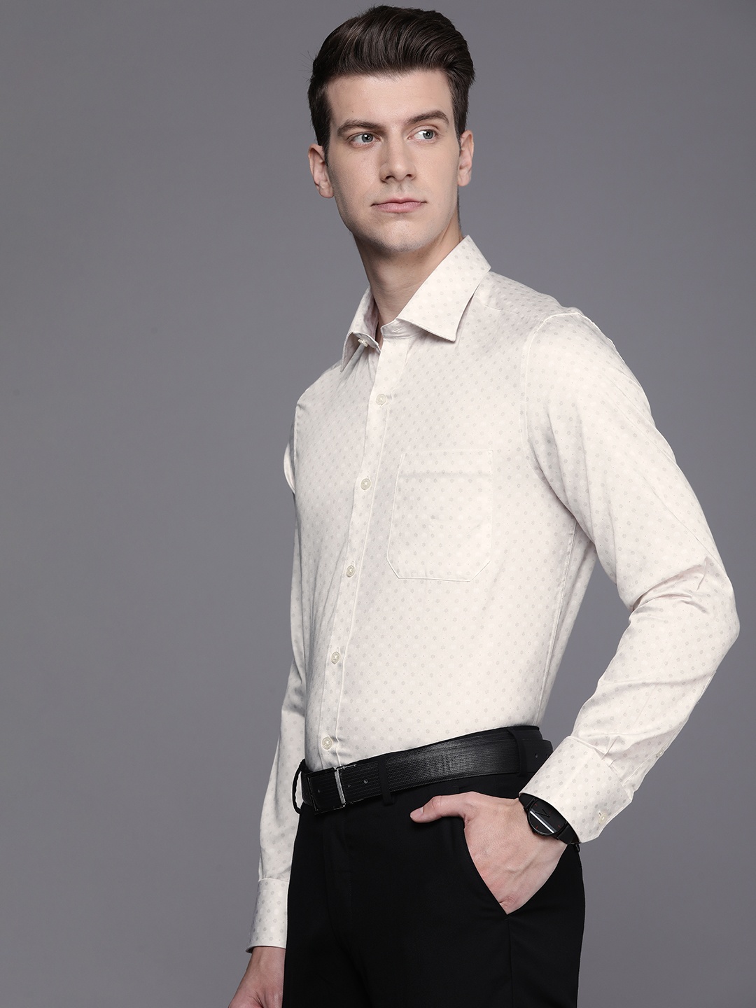 

Louis Philippe Classic Fit Ethnic Motifs Printed Pure Cotton Formal Shirt, Yellow