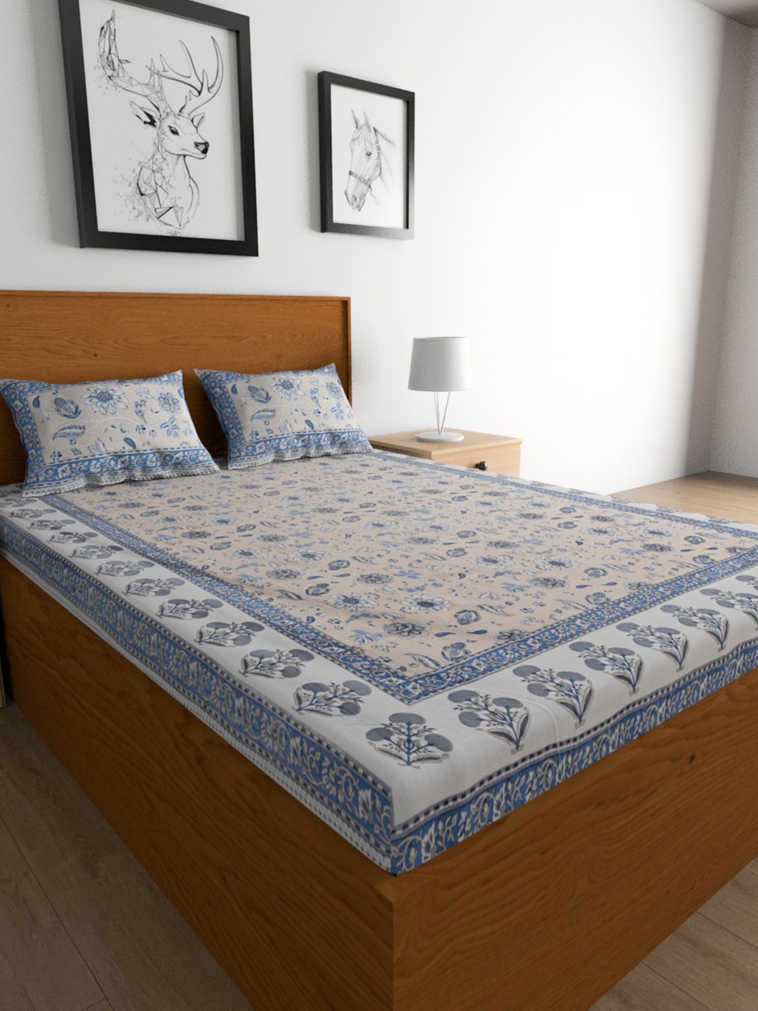 

Urban Magic Blue Printed 104 Cotton Bedsheet with 2 Pillow Covers