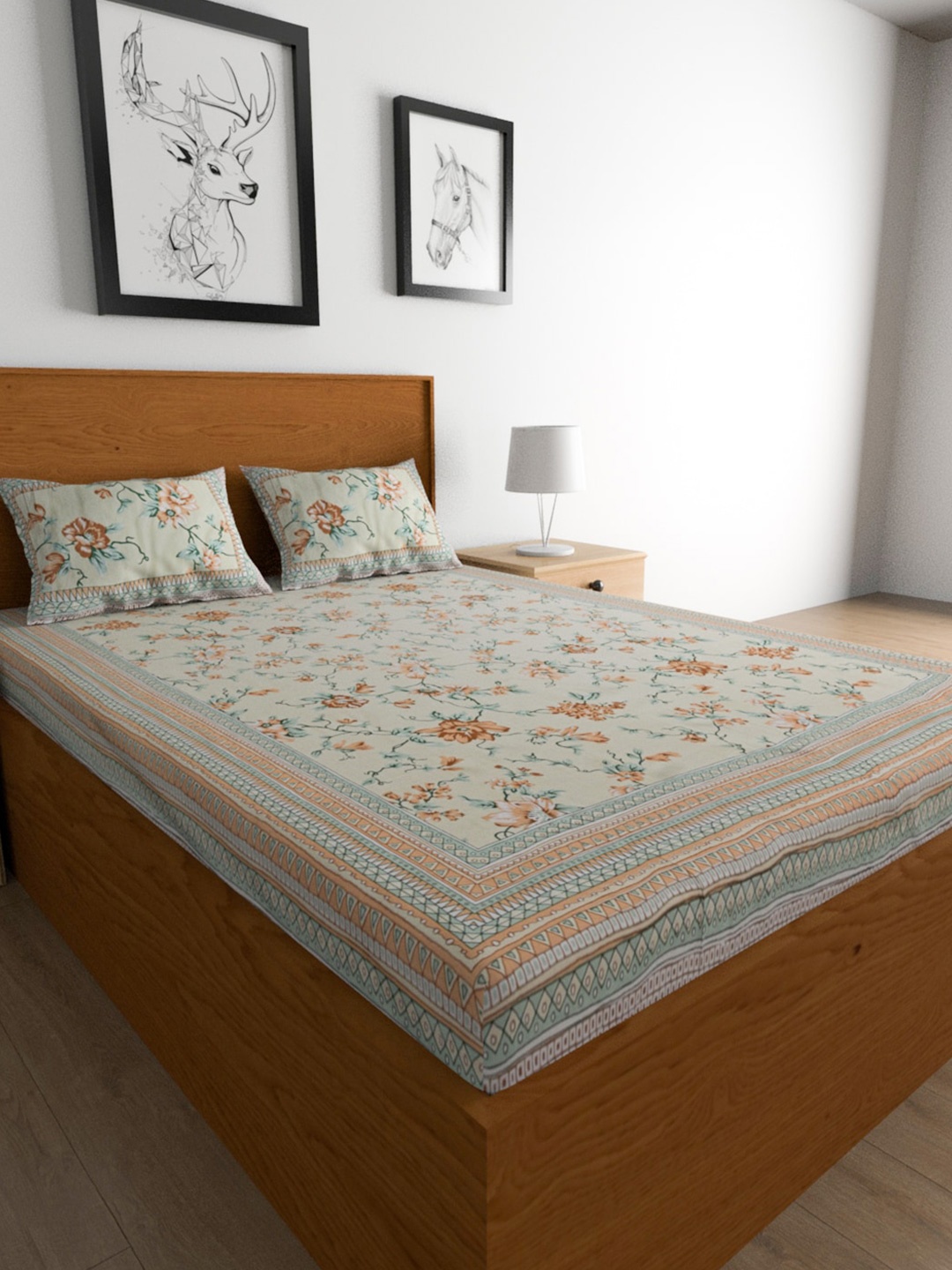 

Urban Magic Brown Printed 104 Cotton TC King Bedsheet with 2 Pillow Covers