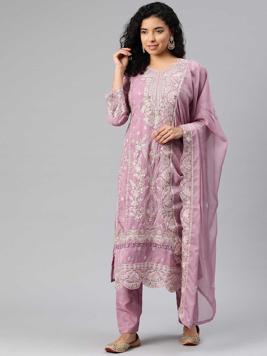 

Readiprint Fashions Embroidered Organza Semi-Stitched Dress Material, Mauve