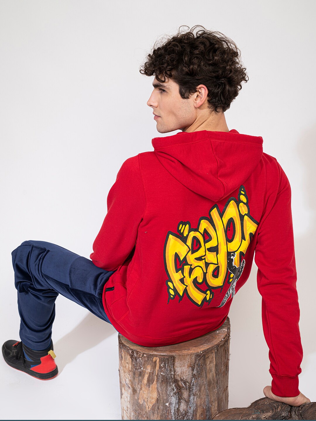 

PUNK Typography Printed Hooded Cotton Pullover Sweatshirt, Red