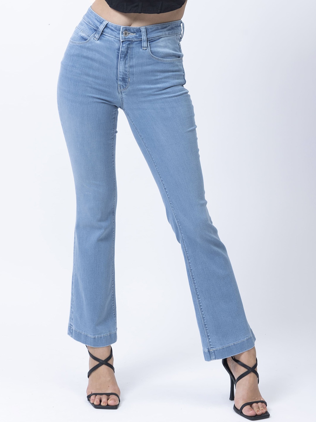 

GUESS Women High-Rise Bootcut Cotton Jeans, Blue