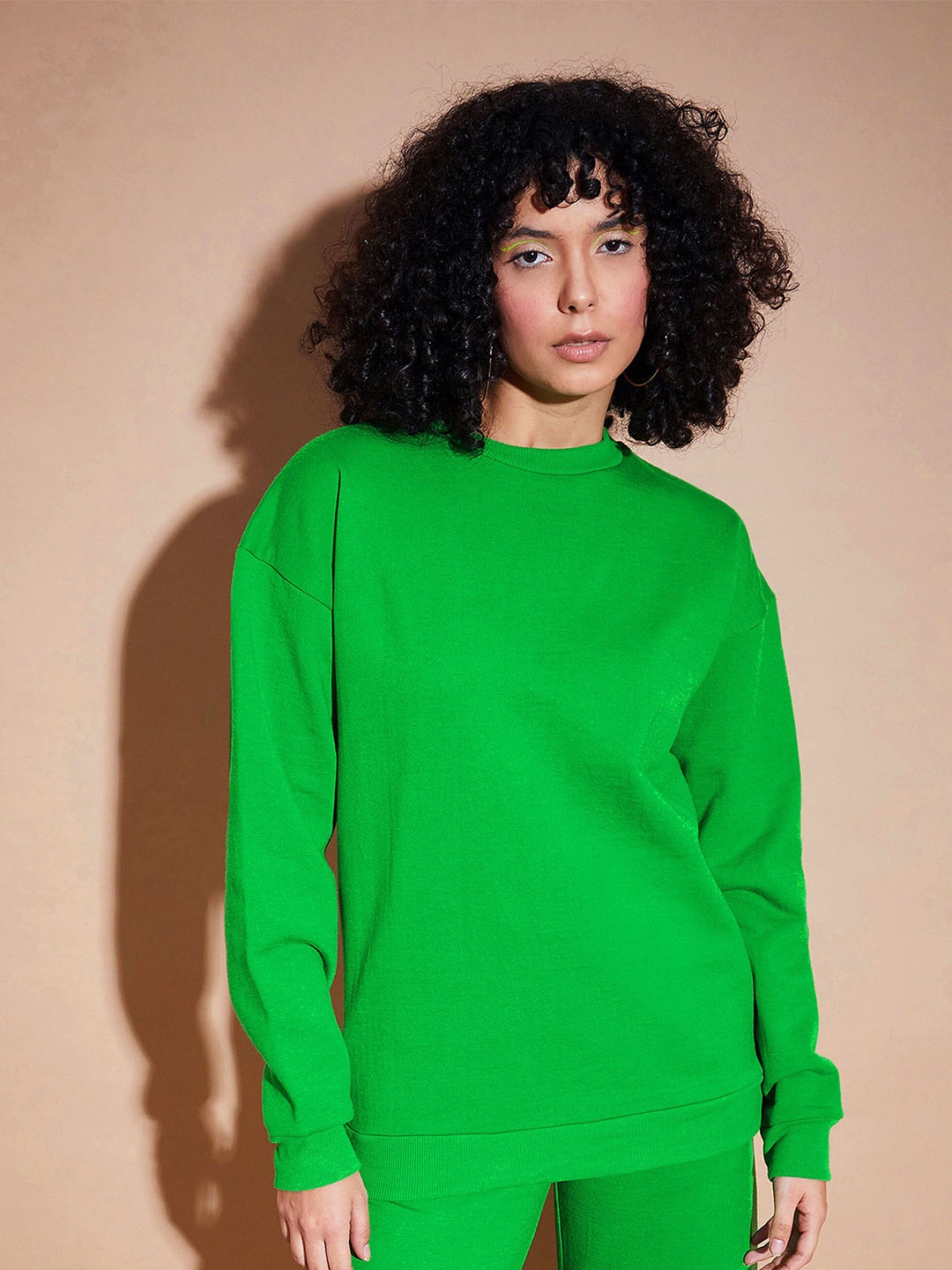 

SASSAFRAS BASICS Round Neck Long Sleeves Oversized Fleece Pullover Sweatshirt, Green