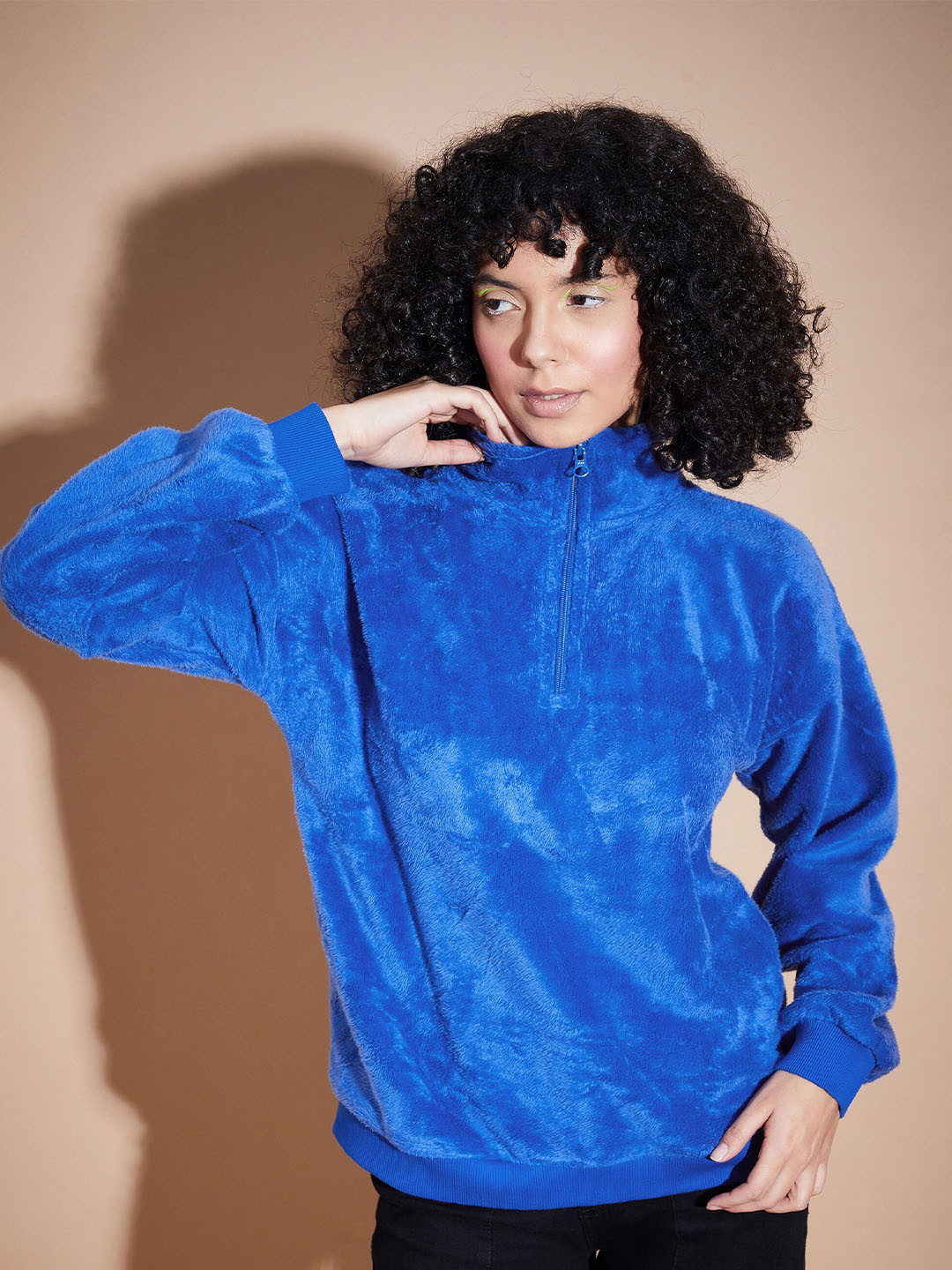 

SASSAFRAS BASICS High Collar Long Sleeves Oversized Fleece Pullover Sweatshirt, Blue