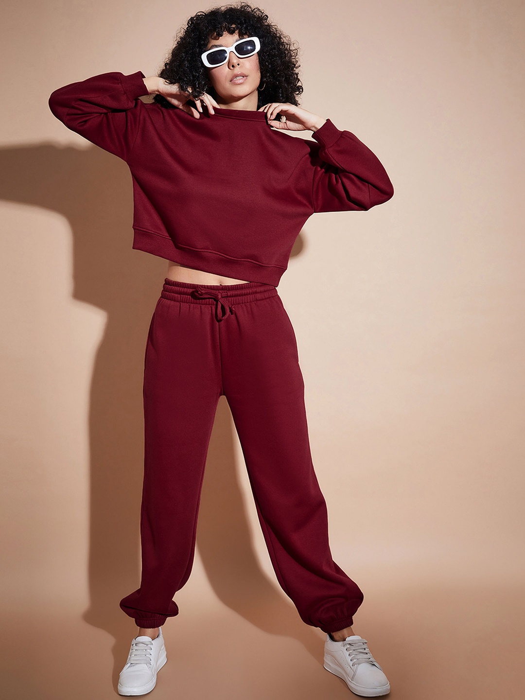 

SASSAFRAS BASICS Fleece Oversized Sweatshirt With Joggers, Maroon