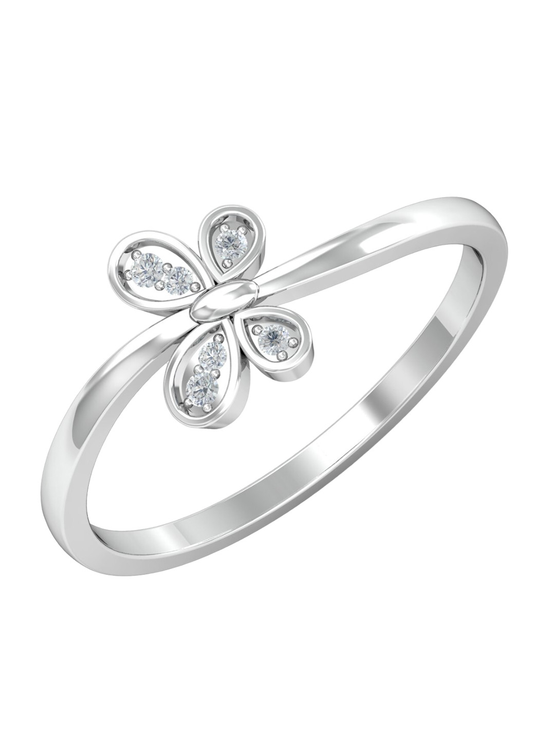 

KUBERBOX 18KT White Gold Flutter Butterfly Diamond Studded Finger Ring-1.78gm, Silver