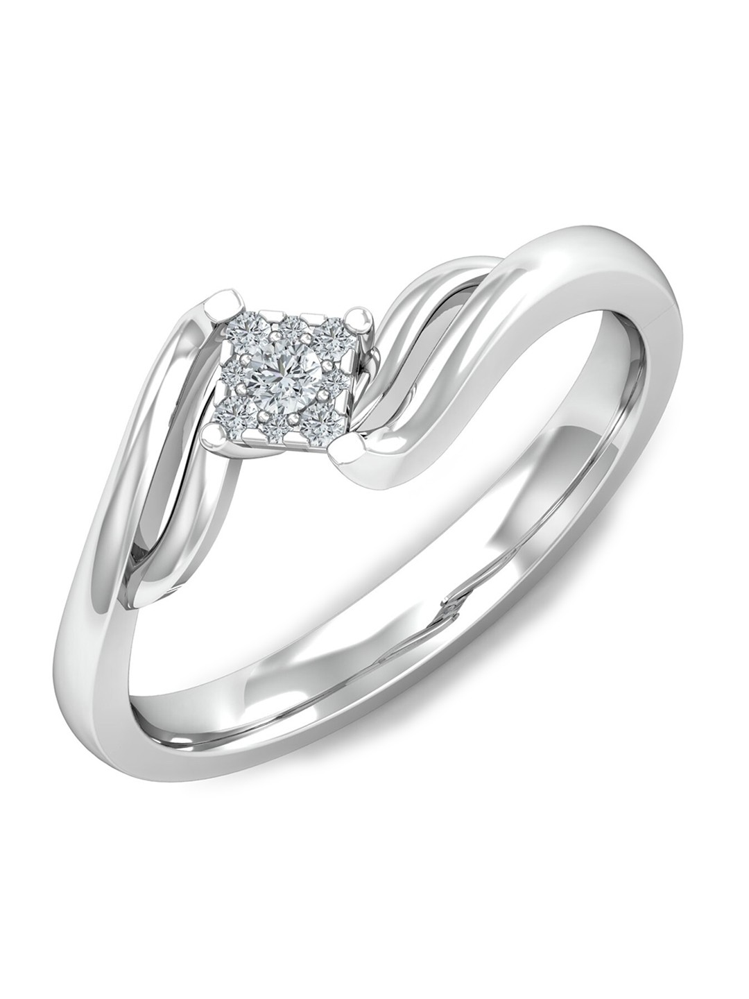 

KUBERBOX 18KT White Gold Diamond Studded Finger Ring-3.79gm, Silver