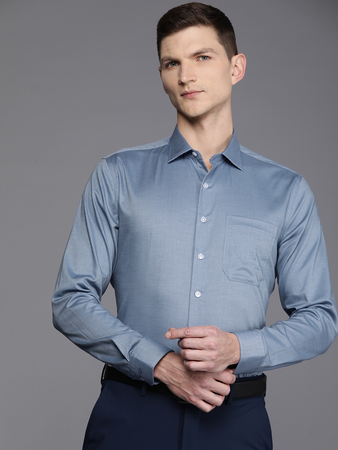 

Louis Philippe Men Slim Fit Opaque Printed Formal Shirt, Grey