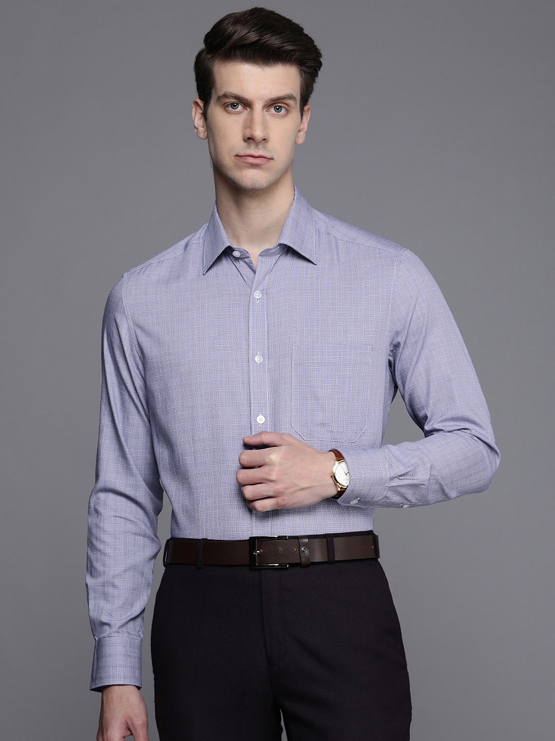 

Louis Philippe Men Classic Opaque Checked Formal Shirt, Grey