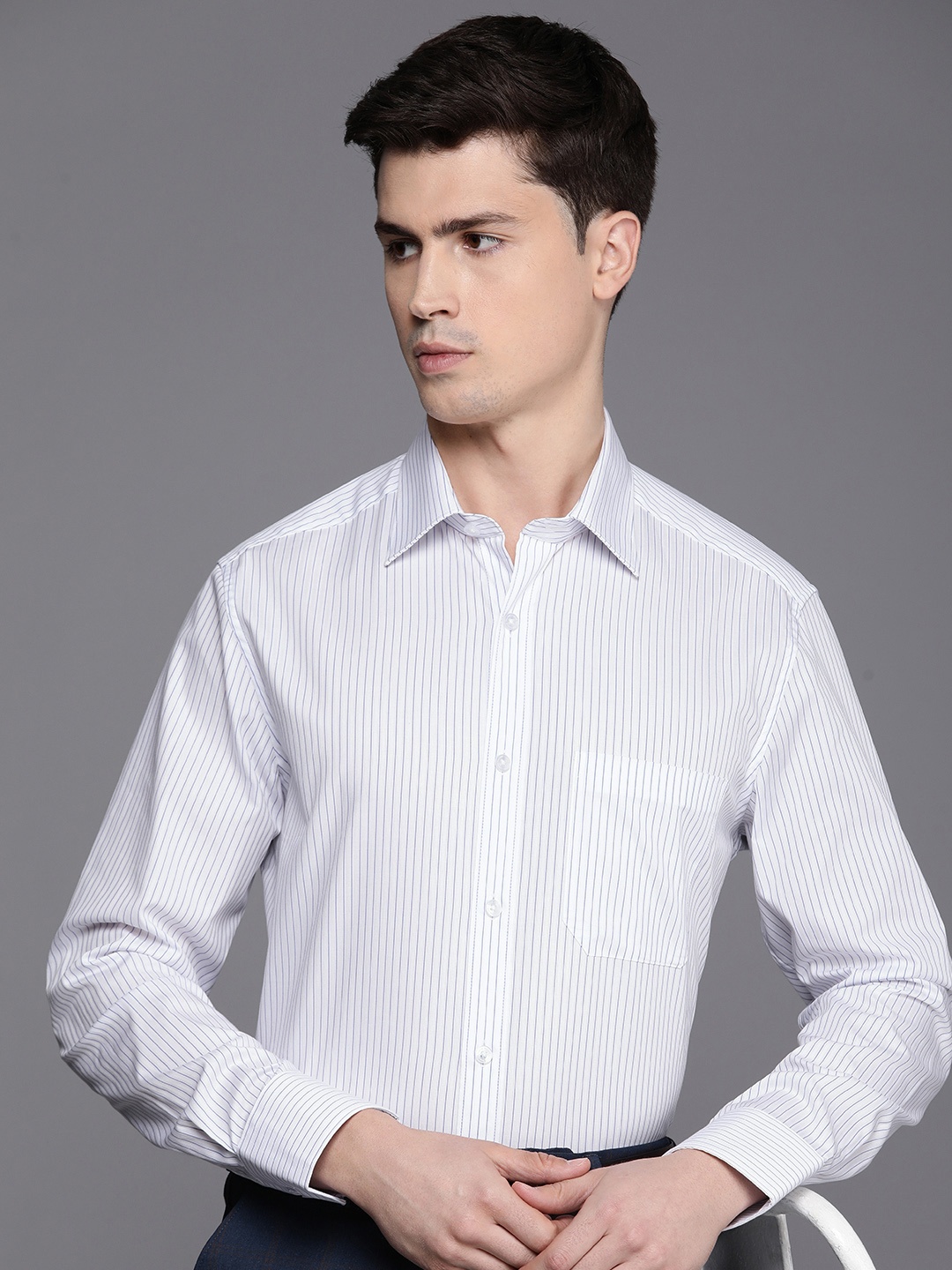 

Louis Philippe Pure Cotton Classic Fit Opaque Striped Formal Shirt, White