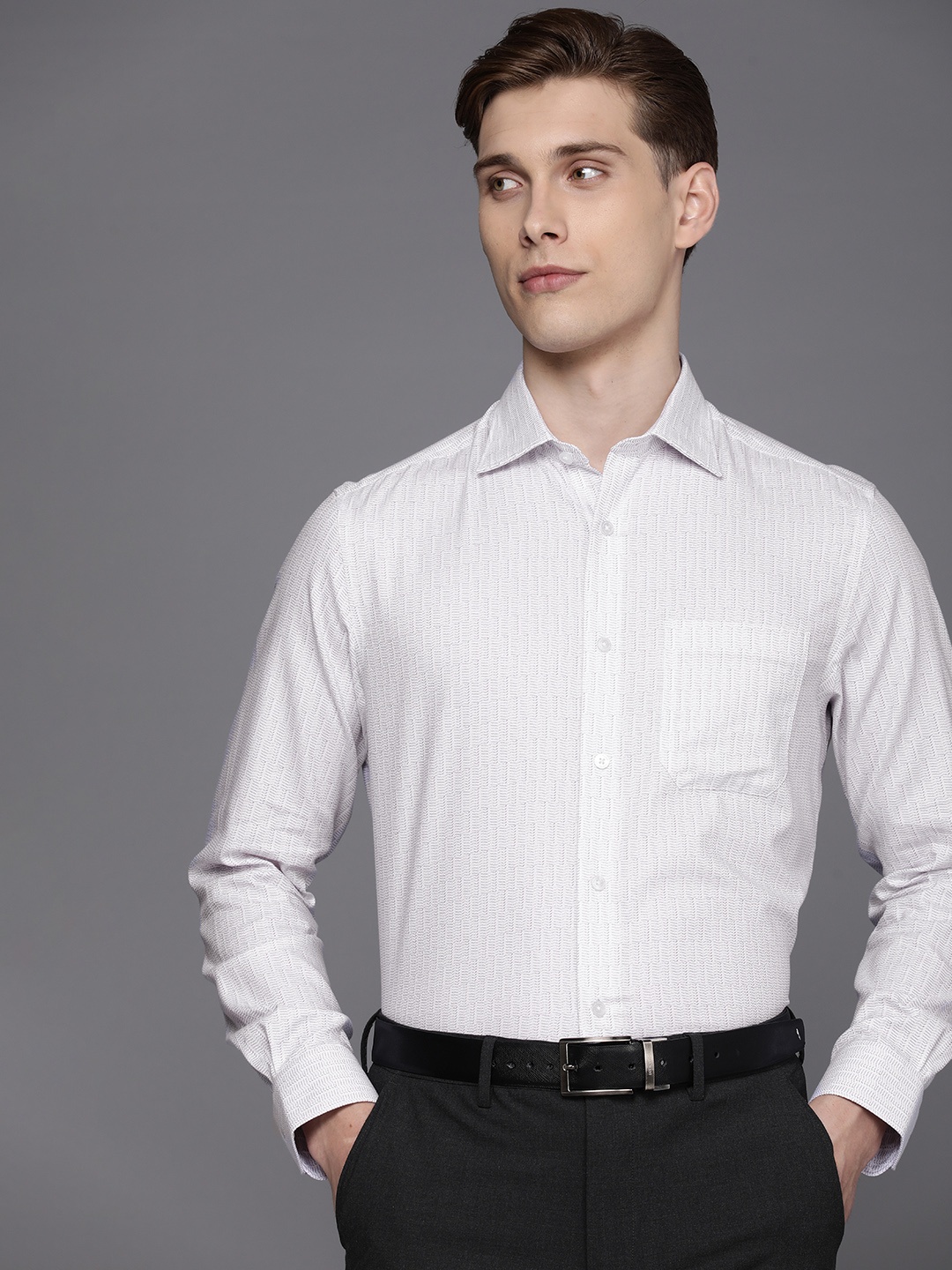 

Louis Philippe Classic Fit Geometric Printed Pure Cotton Formal Shirt, White
