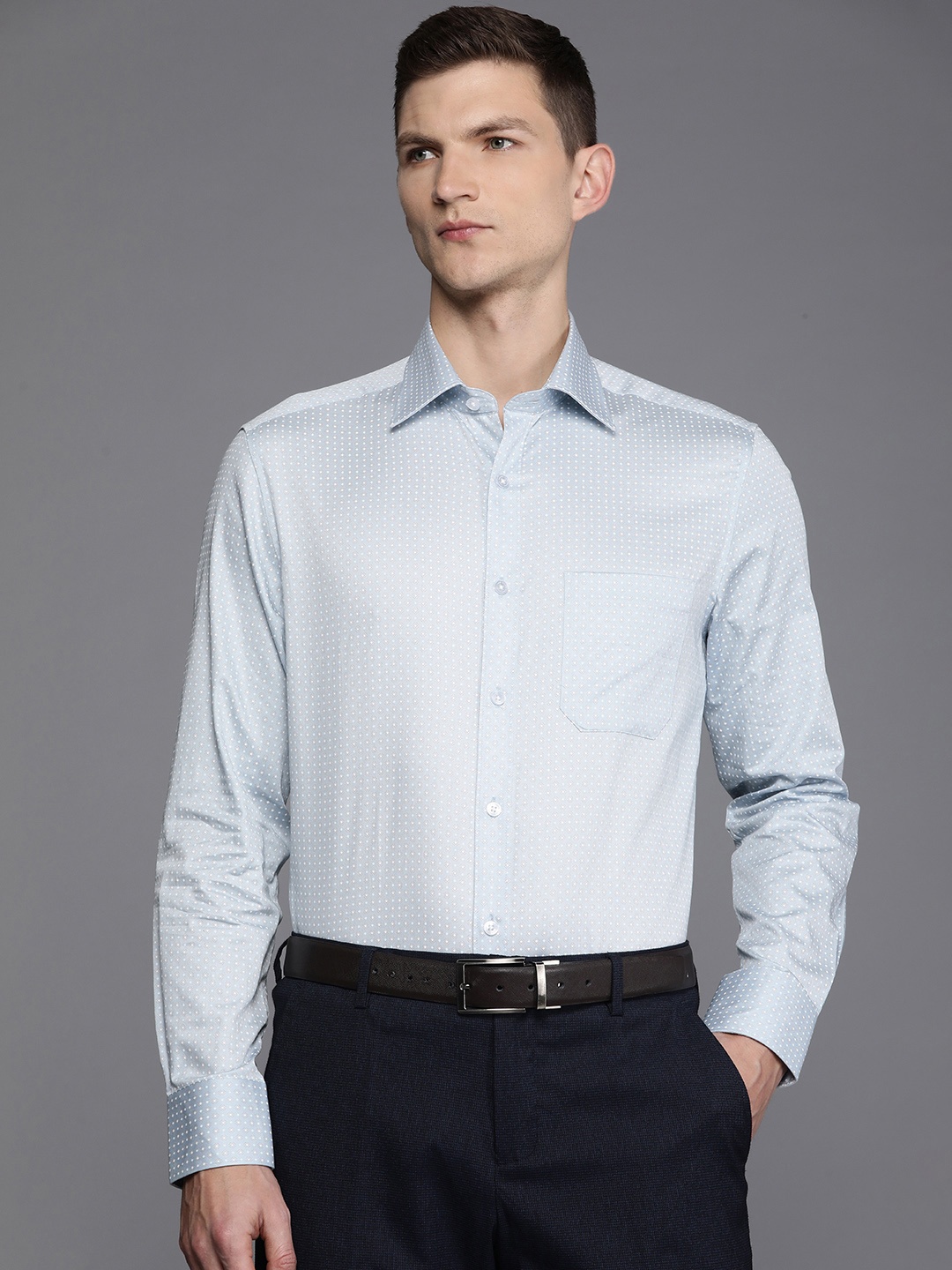 

Louis Philippe Pure Cotton Classic Fit Geometric Printed Formal Shirt, Blue